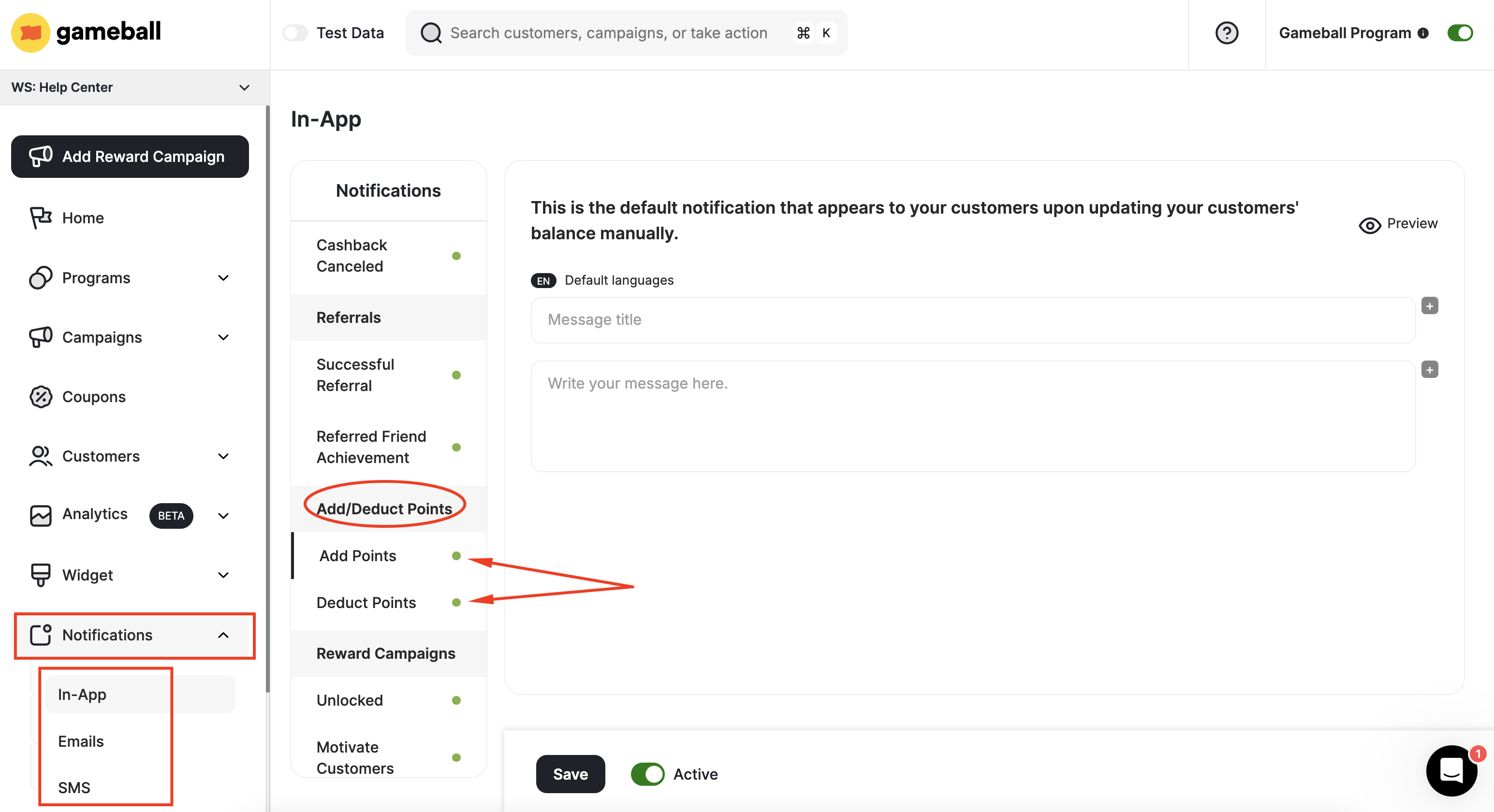 Add/Deduct points navigation