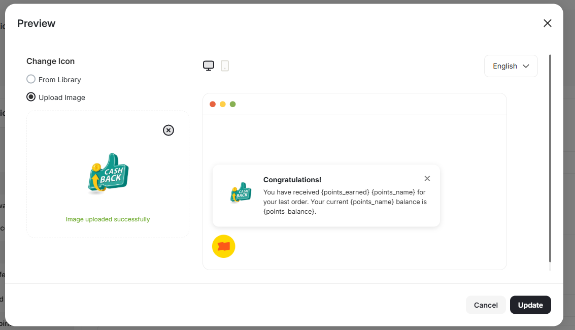 Notification icon preview