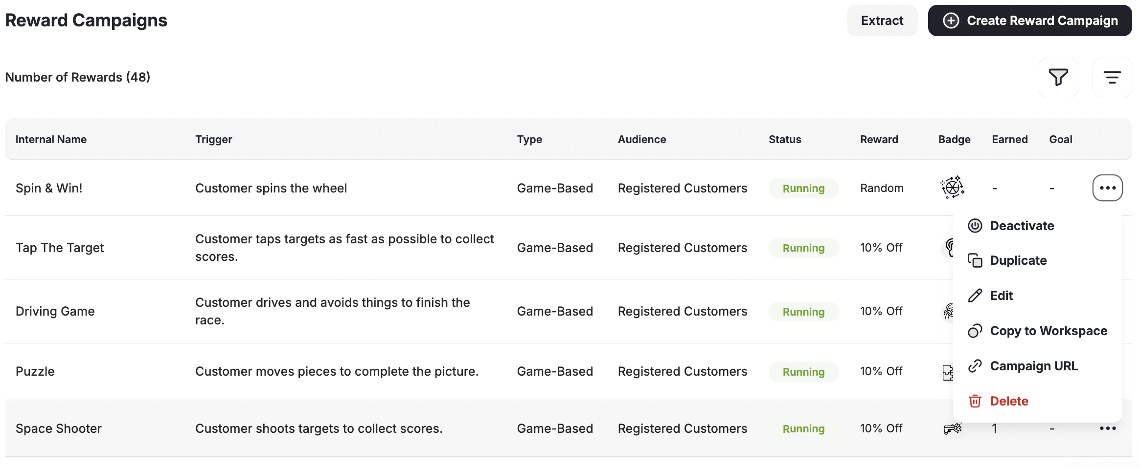 Campaign shortcut options