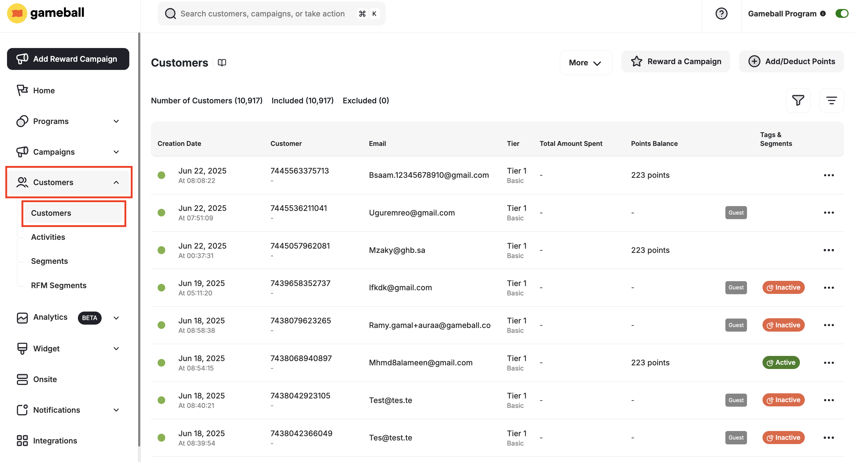 Customers page