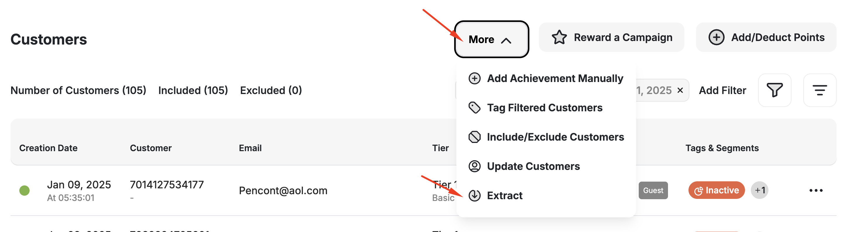 Export customer list