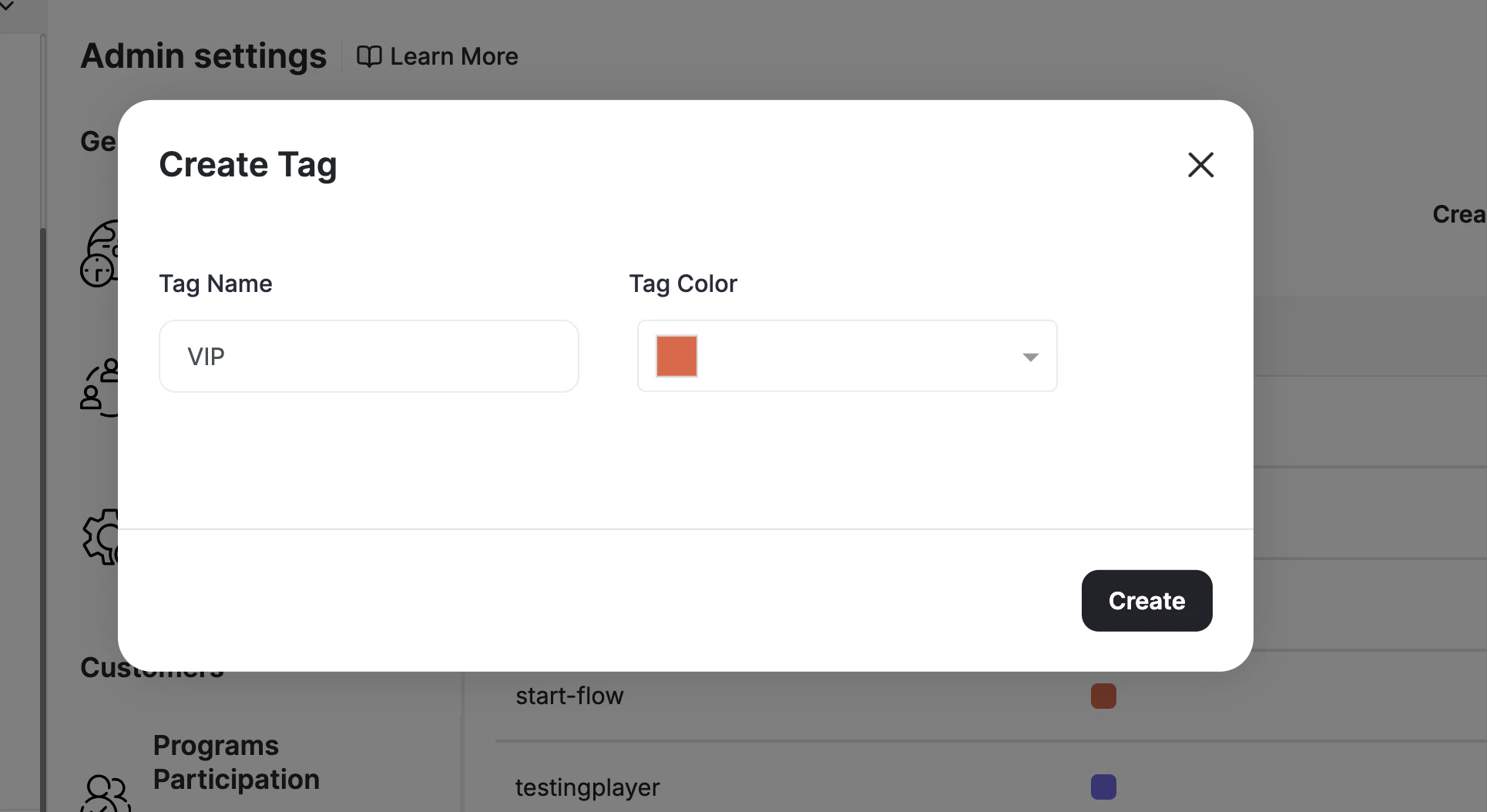 Tag name and color configuration