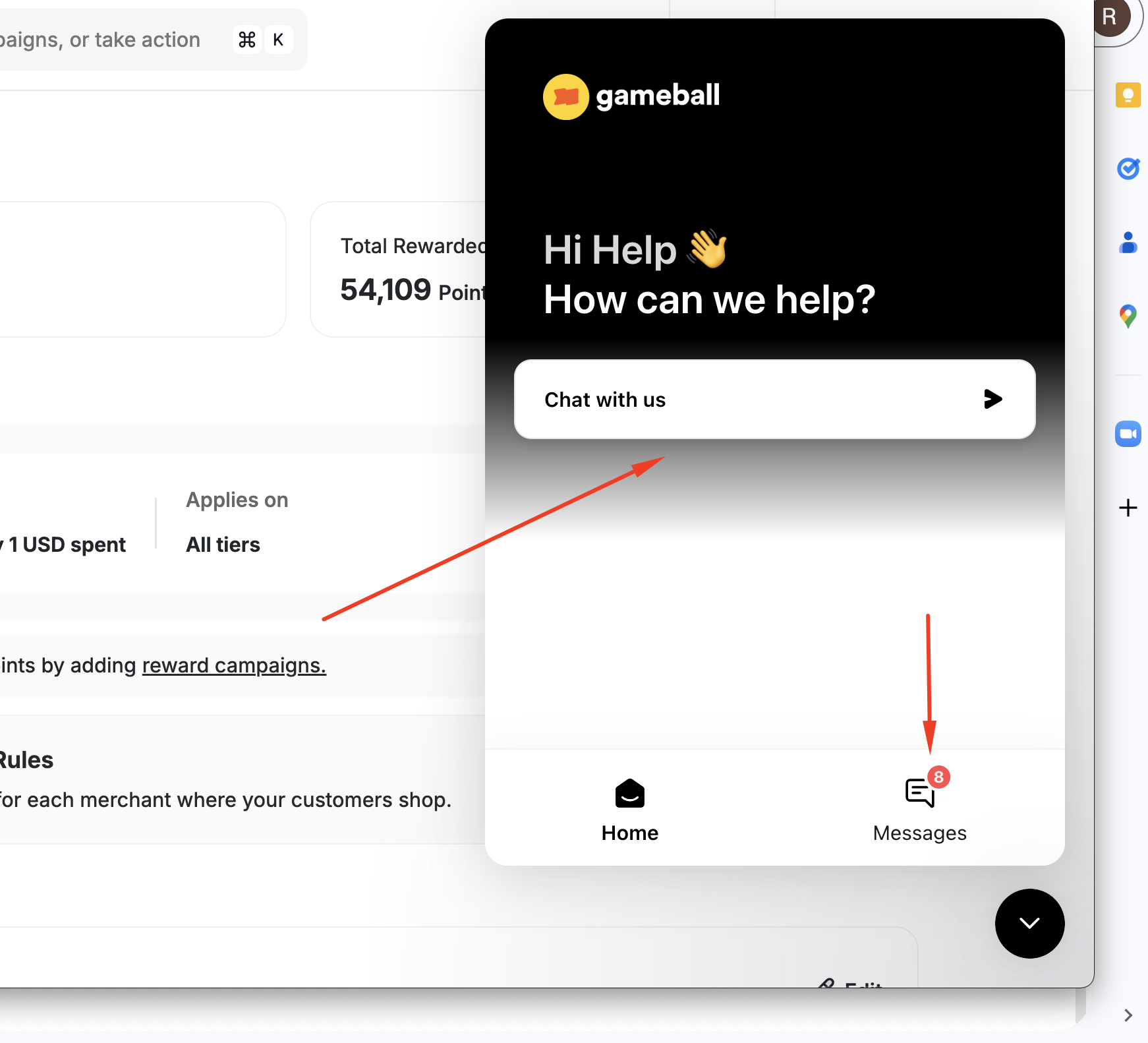 Contact Support Menu