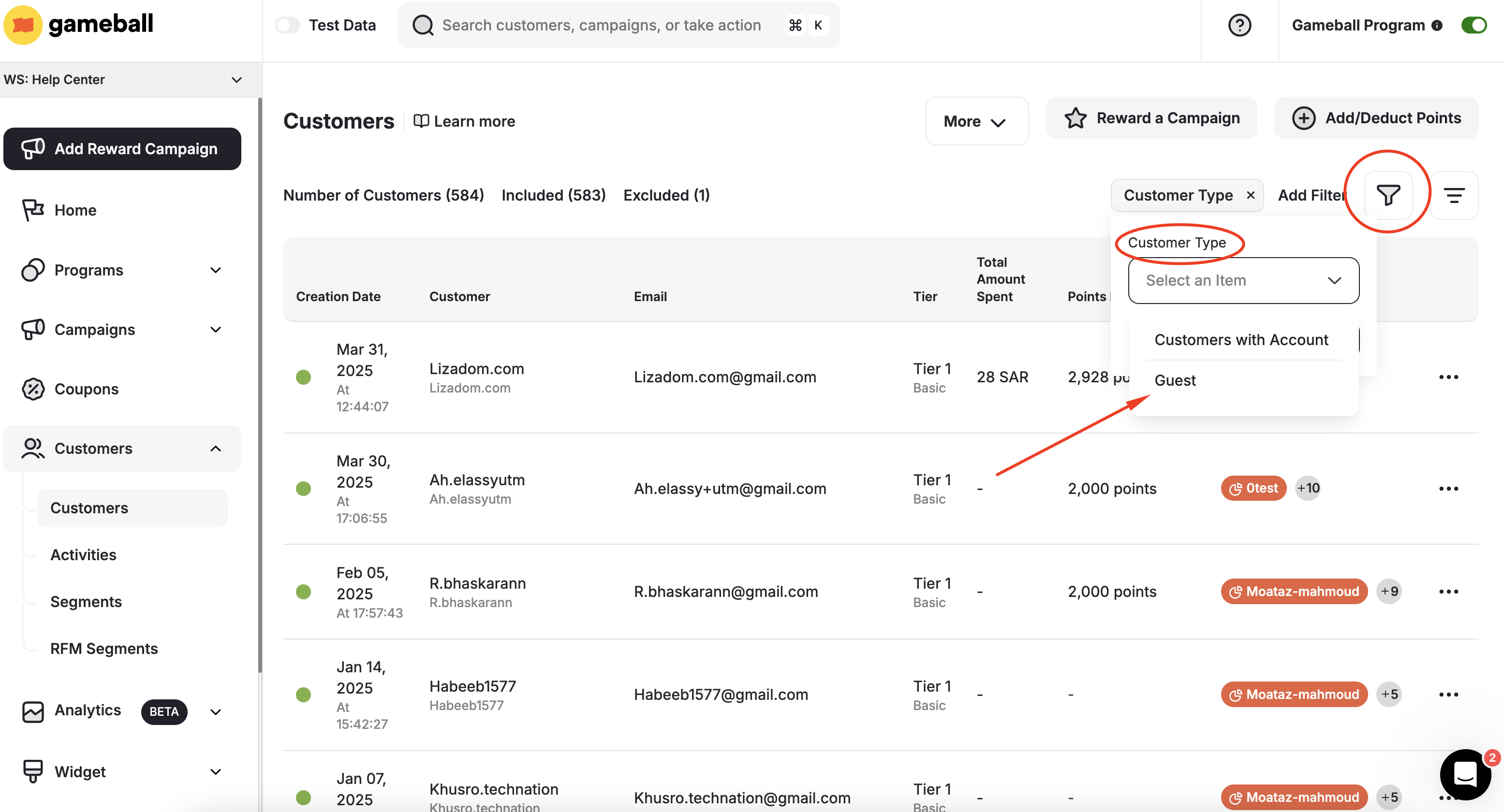 Filter Guest Customers