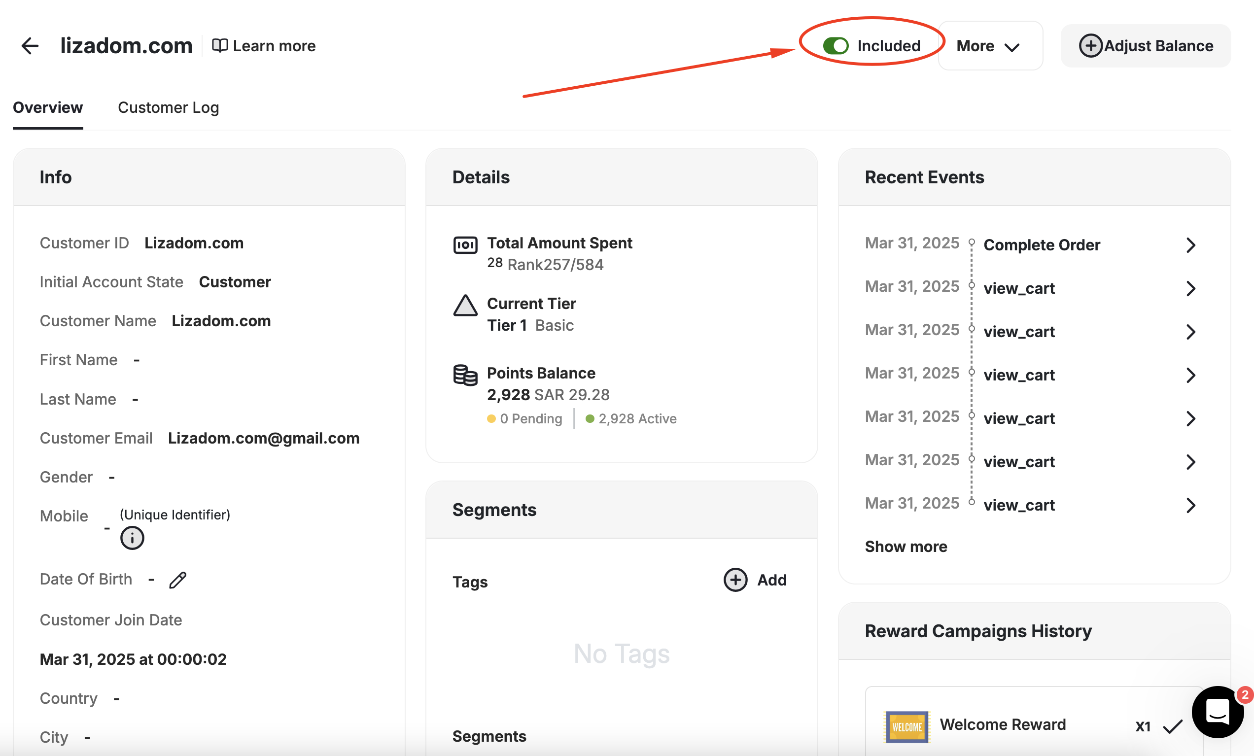 Include Toggle on Profile