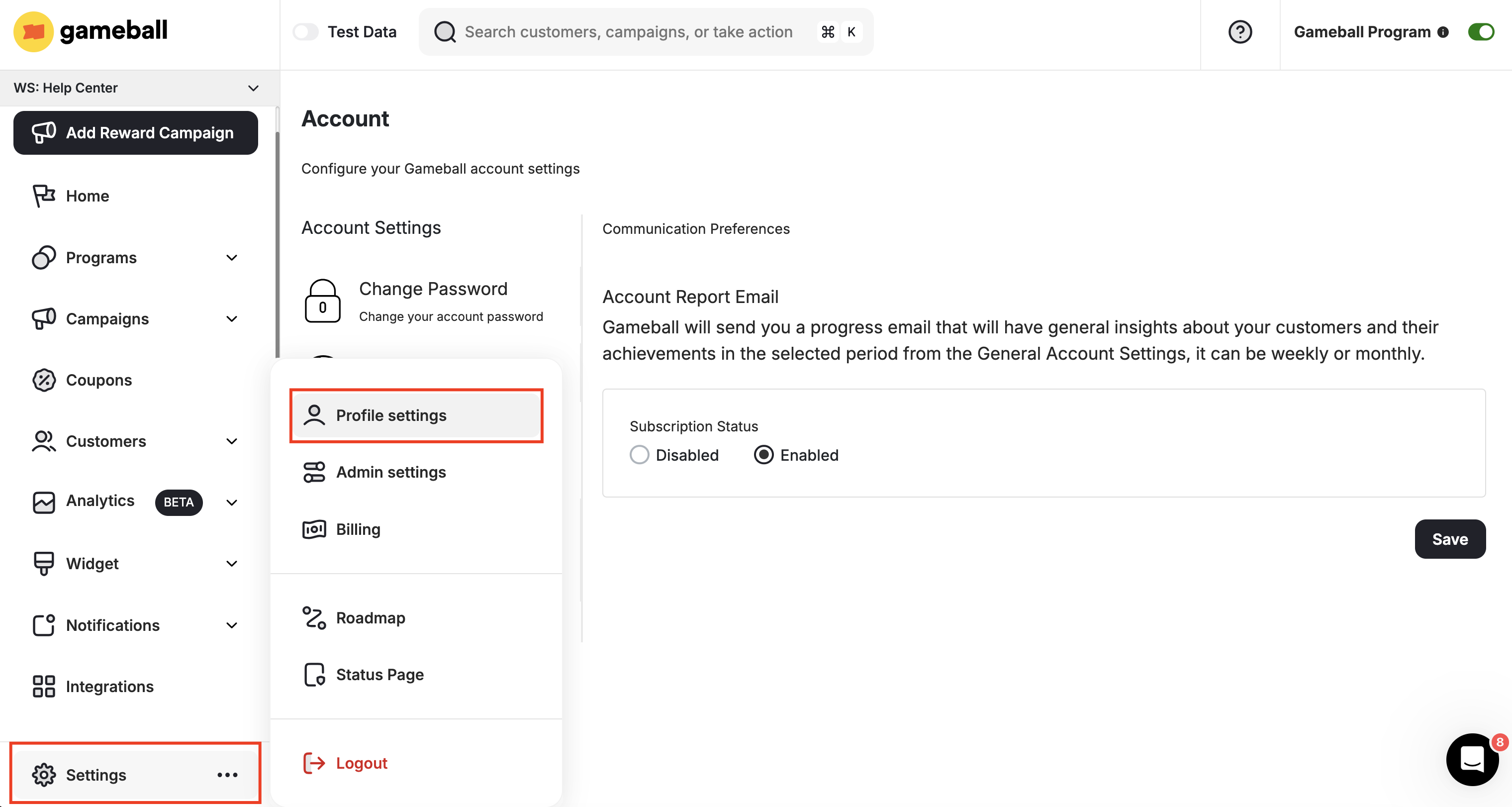 Navigate to Profile Settings
