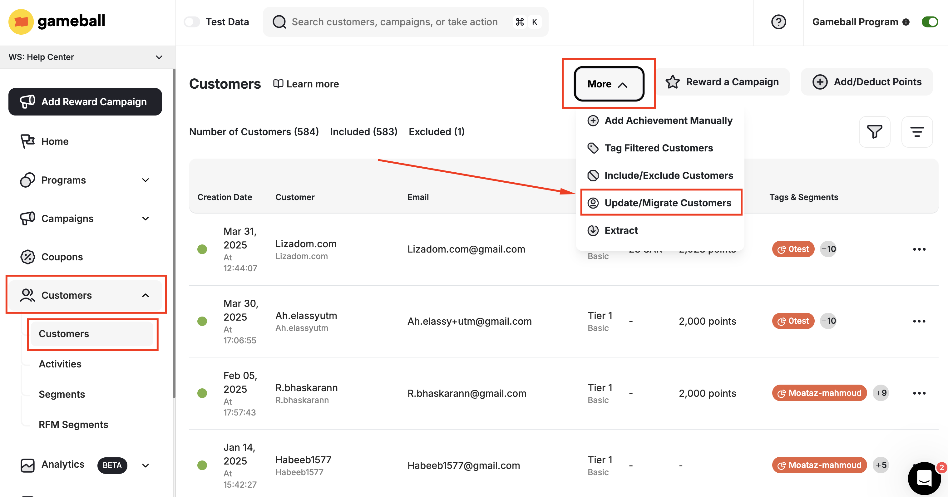 Navigate to Update/Migrate Customers