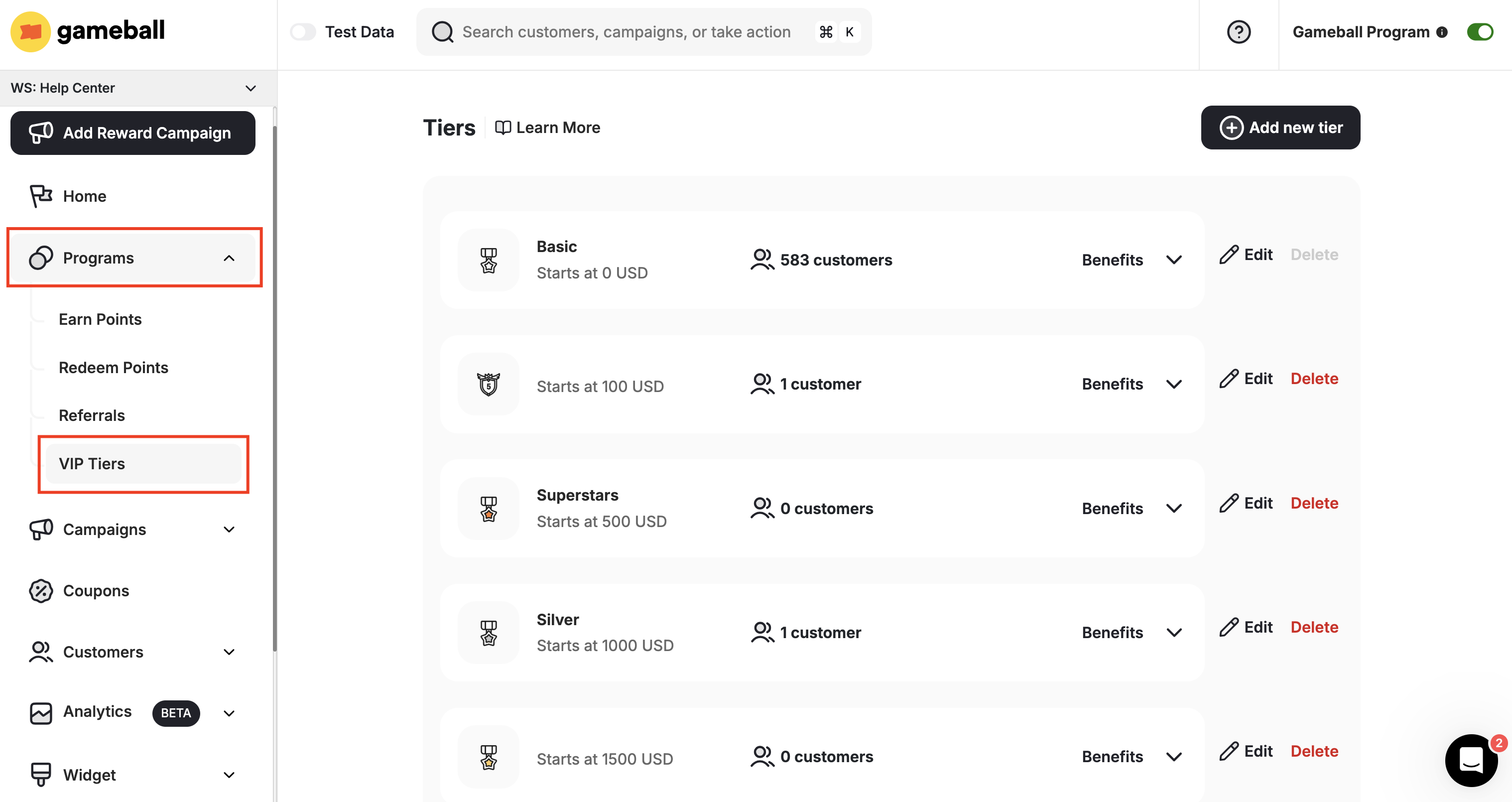 Navigate to VIP Tiers