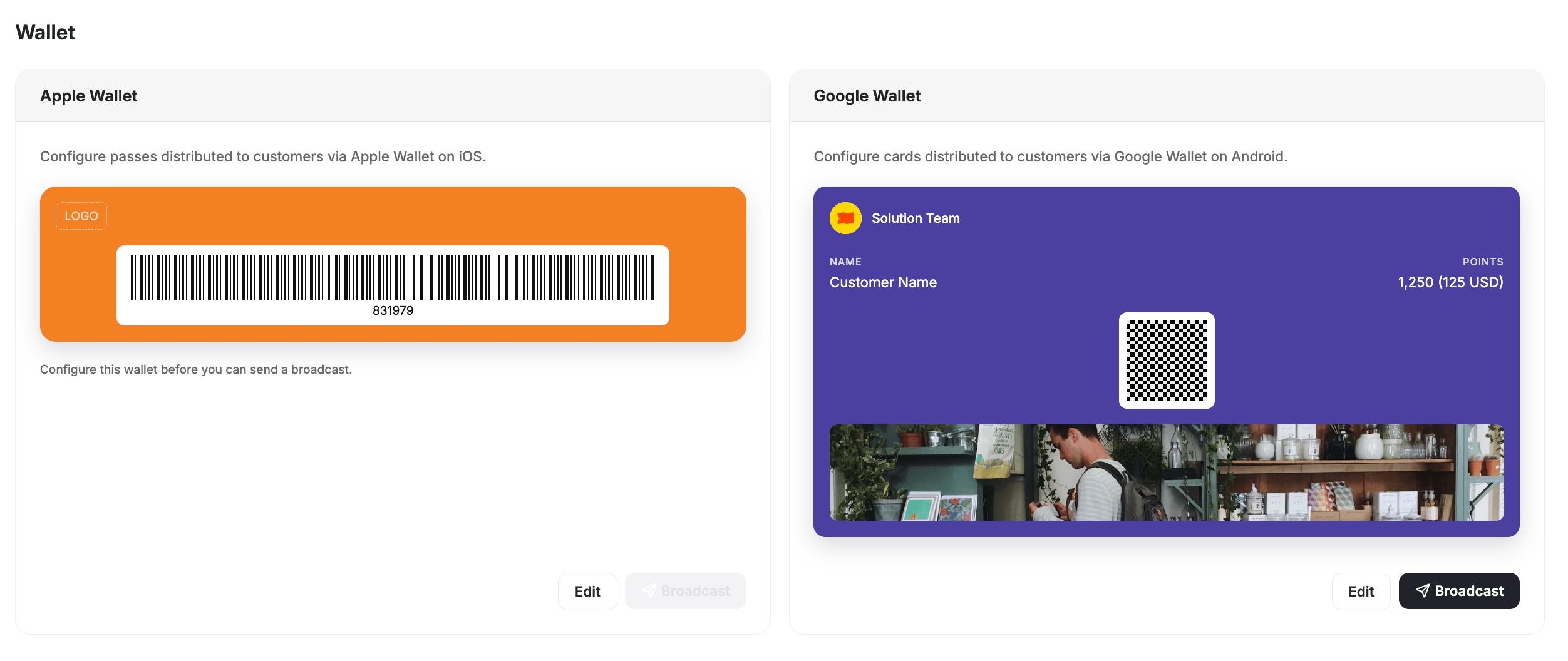 Digital Wallet — Apple Wallet and Google Wallet configuration in Gameball