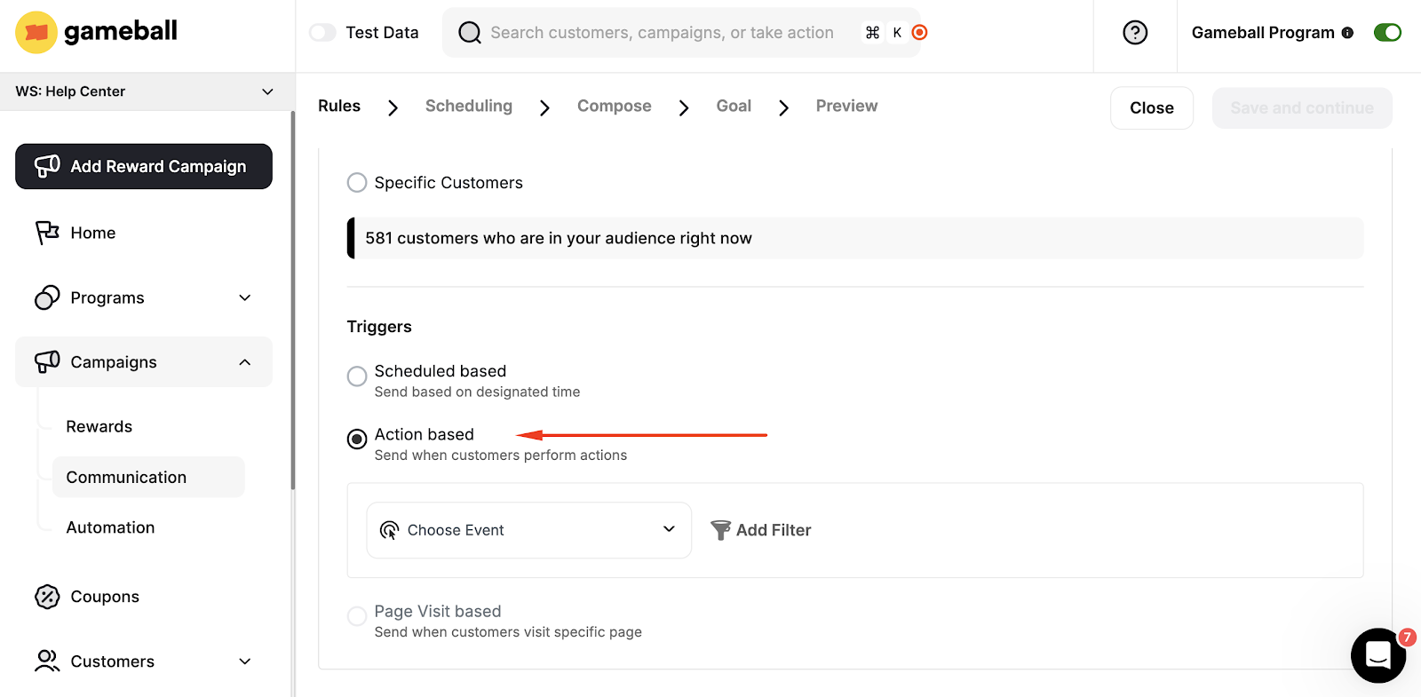 Select action-based trigger