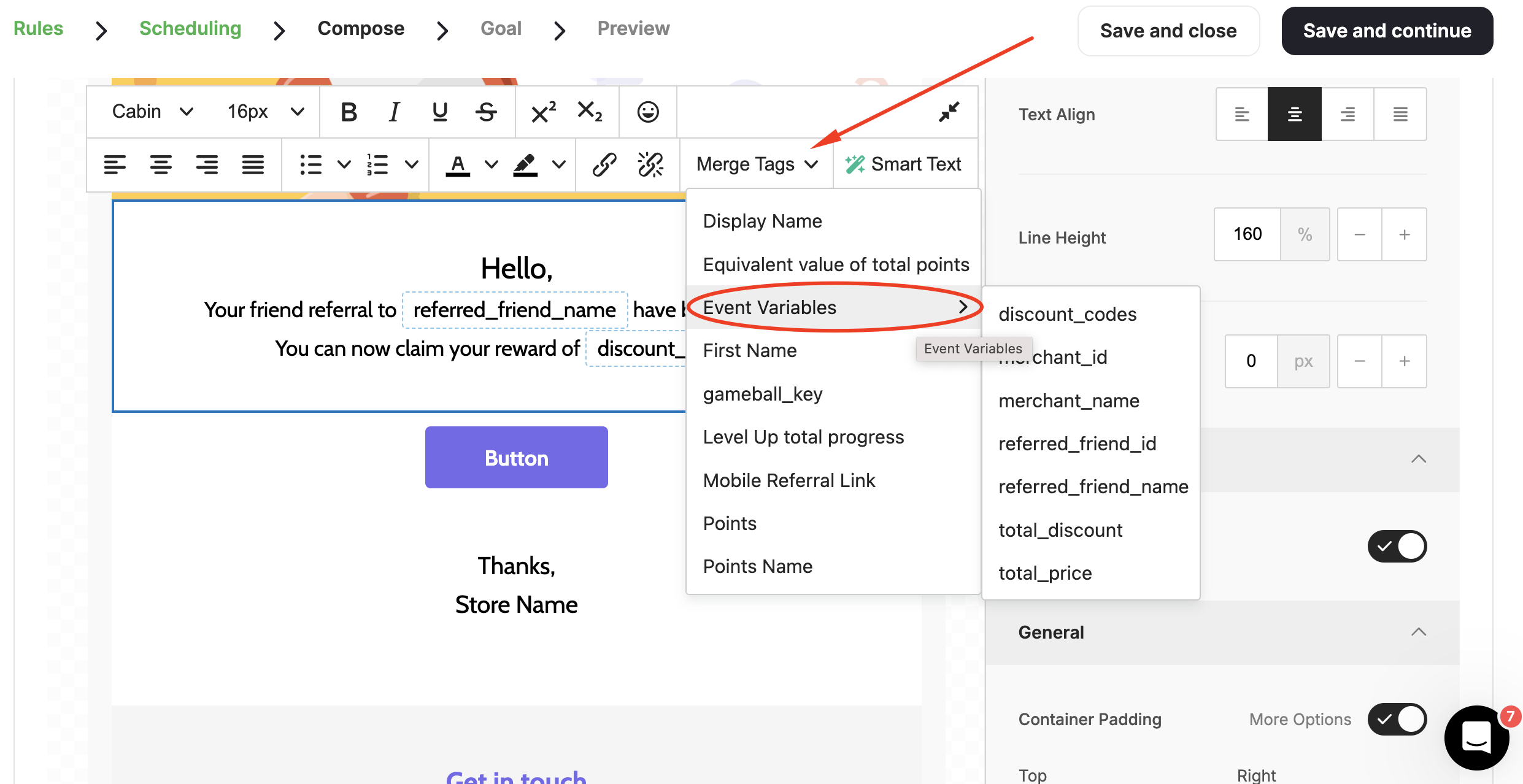 Merge tags in email composer