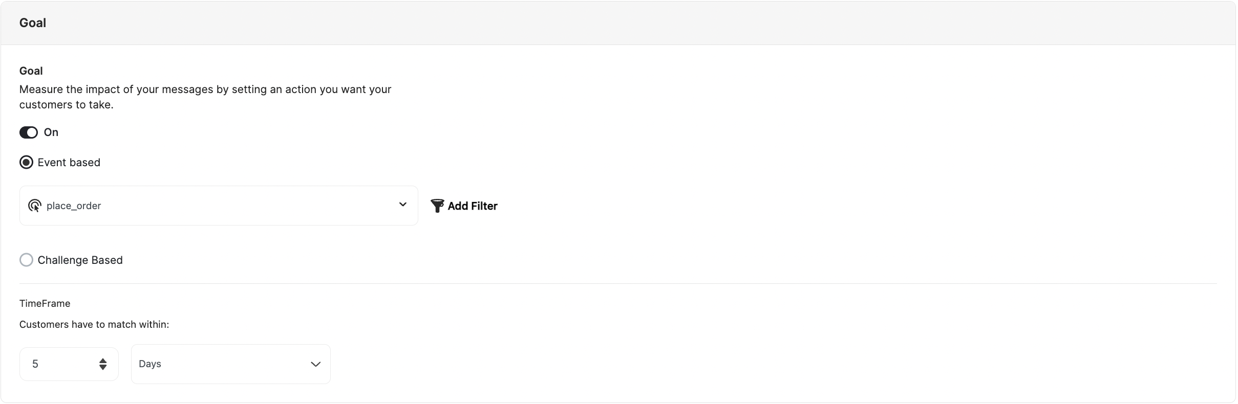 Email campaign goal configuration