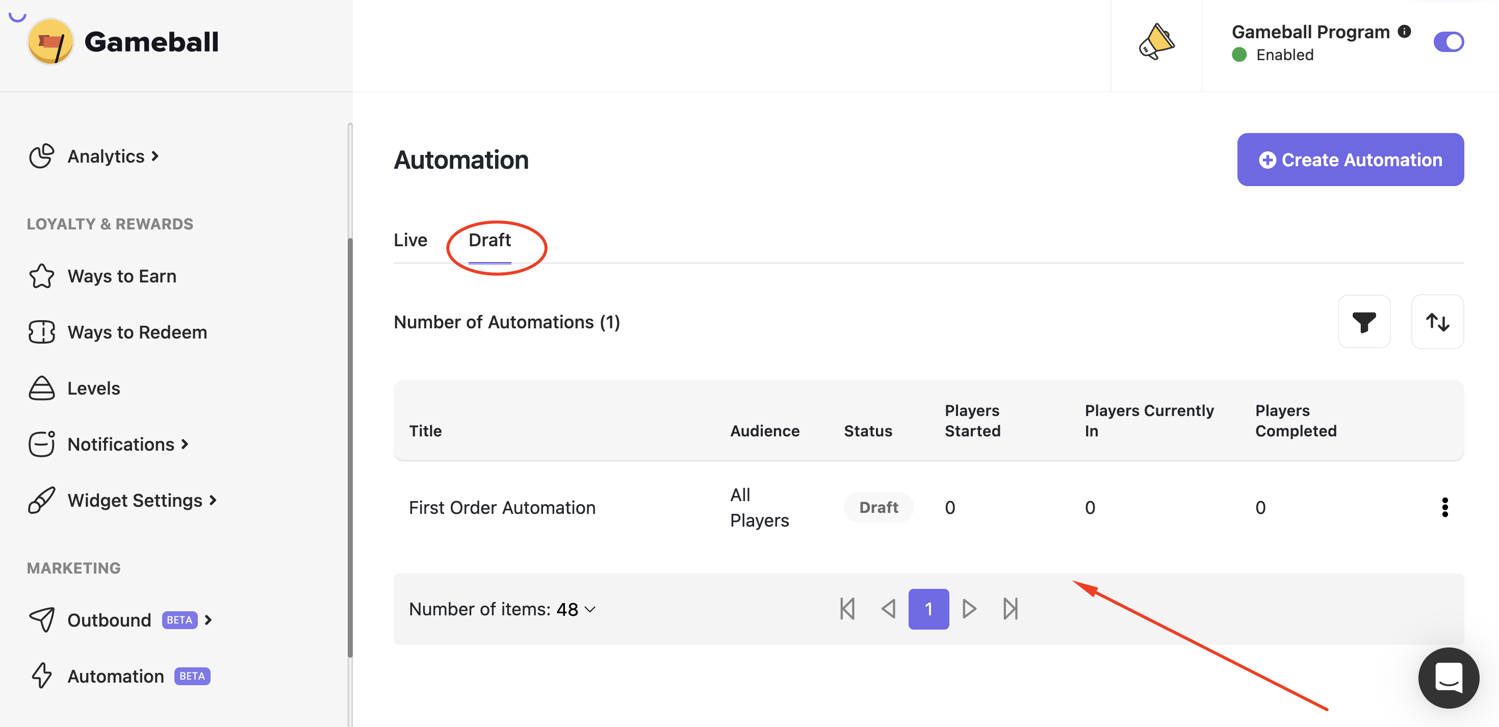 Draft automation list