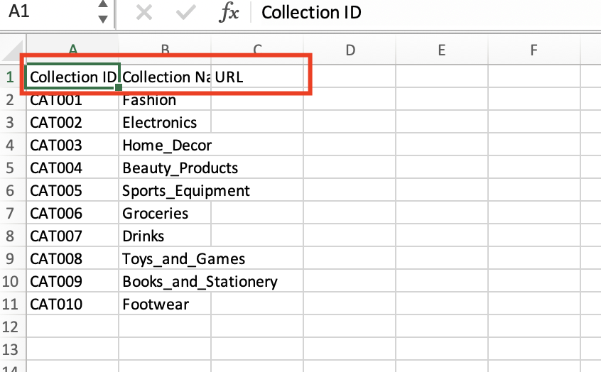 Collections CSV Format