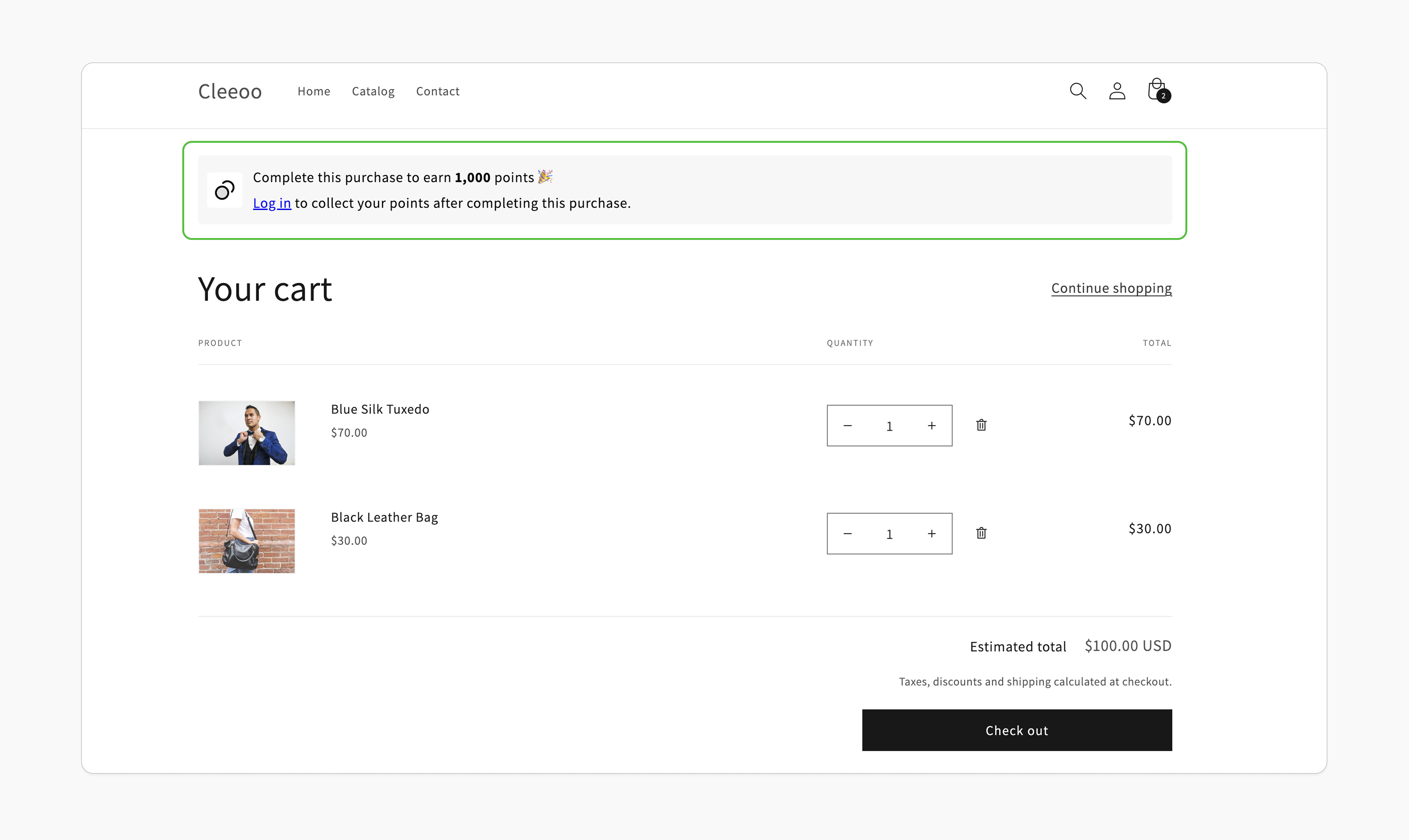 Guest customer cart points view