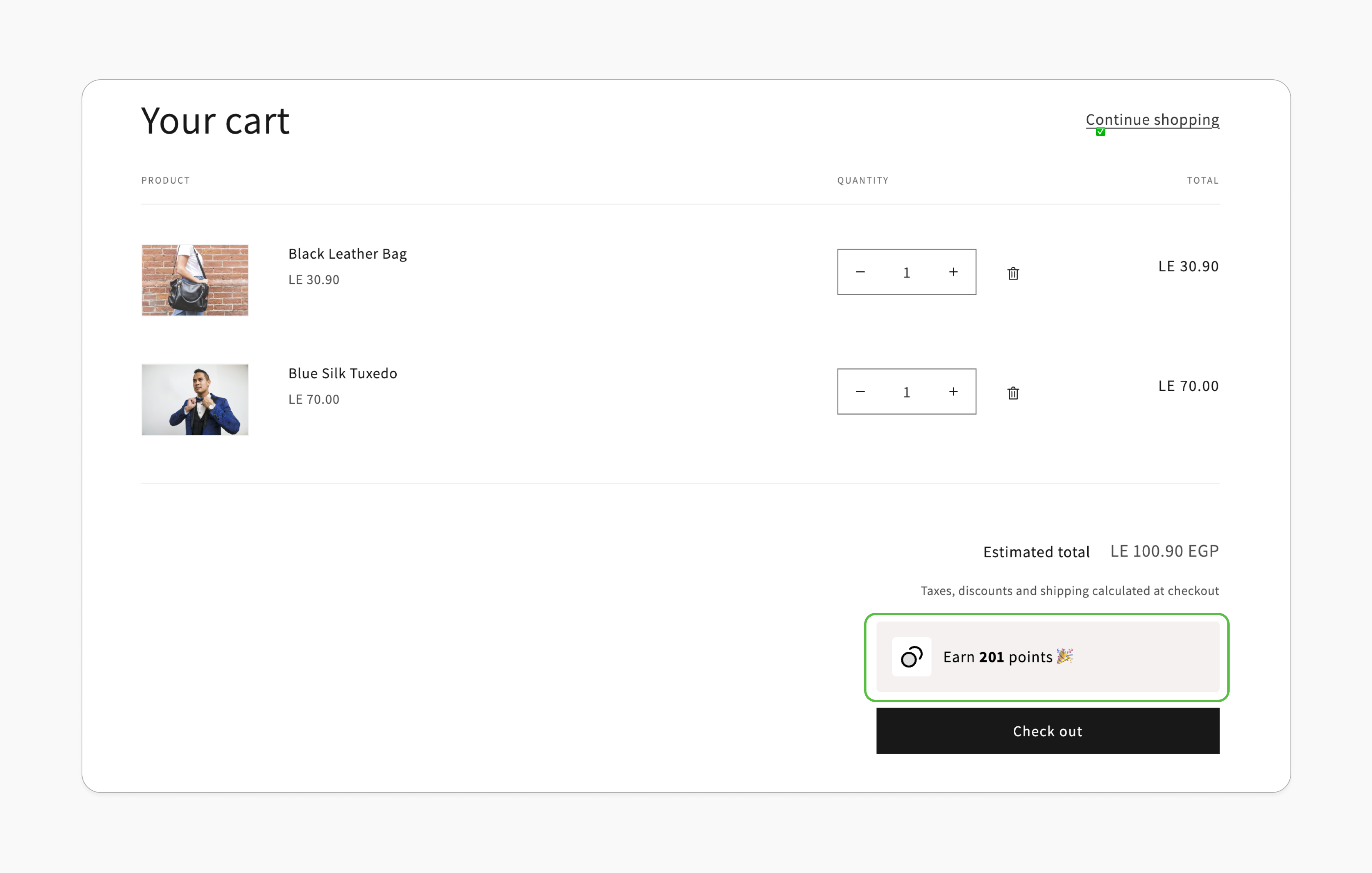 Display potential points earned in the cart
