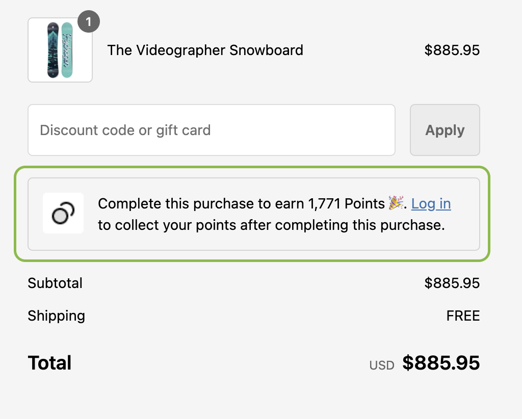 Guest customer earned points view