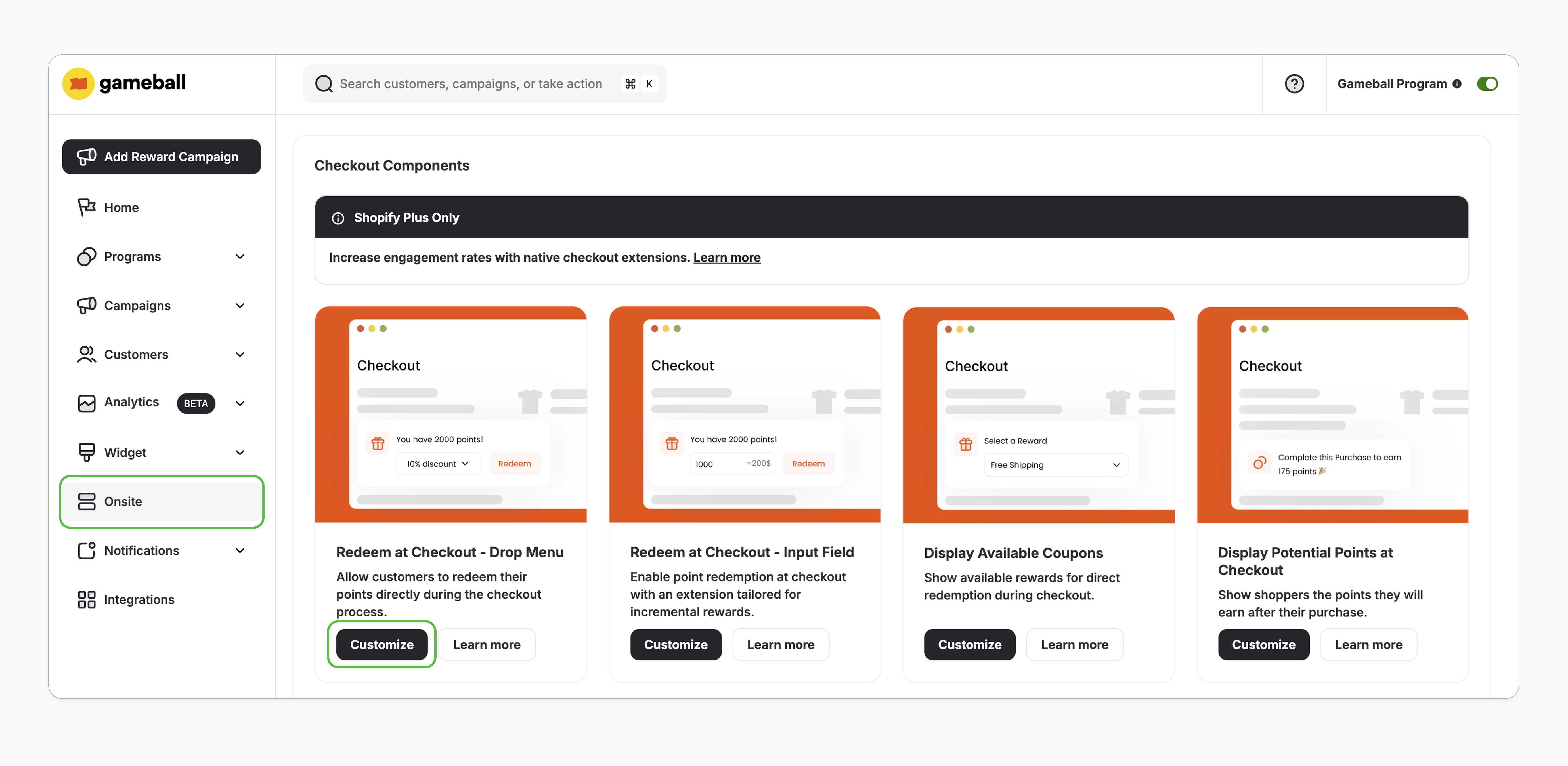 Navigate to Onsite customize