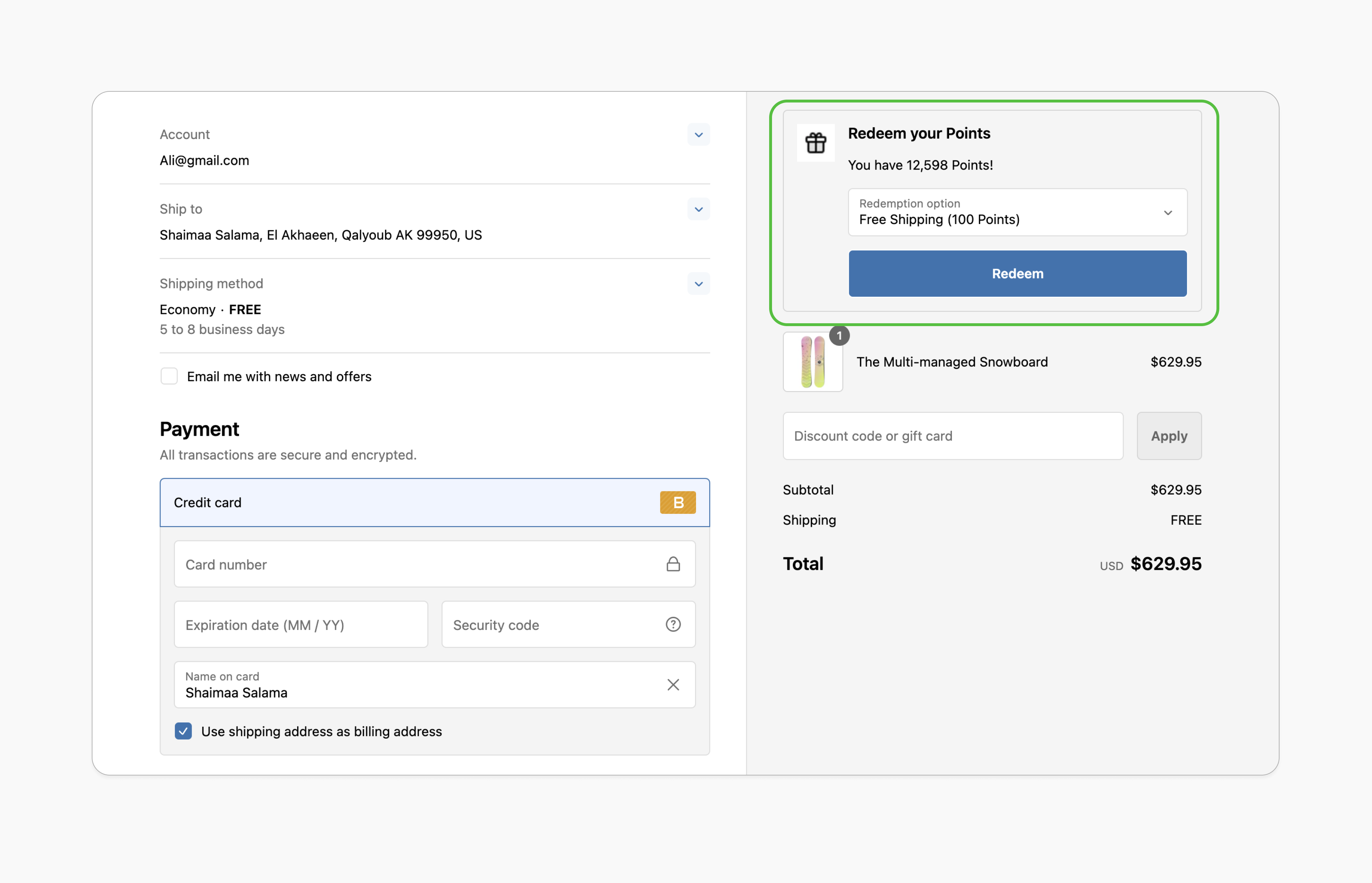 Display redemption options at checkout