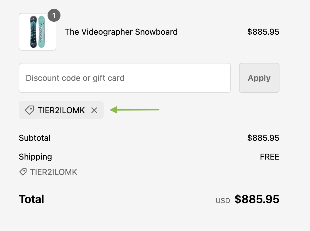 Logged-in customer tier reward applied