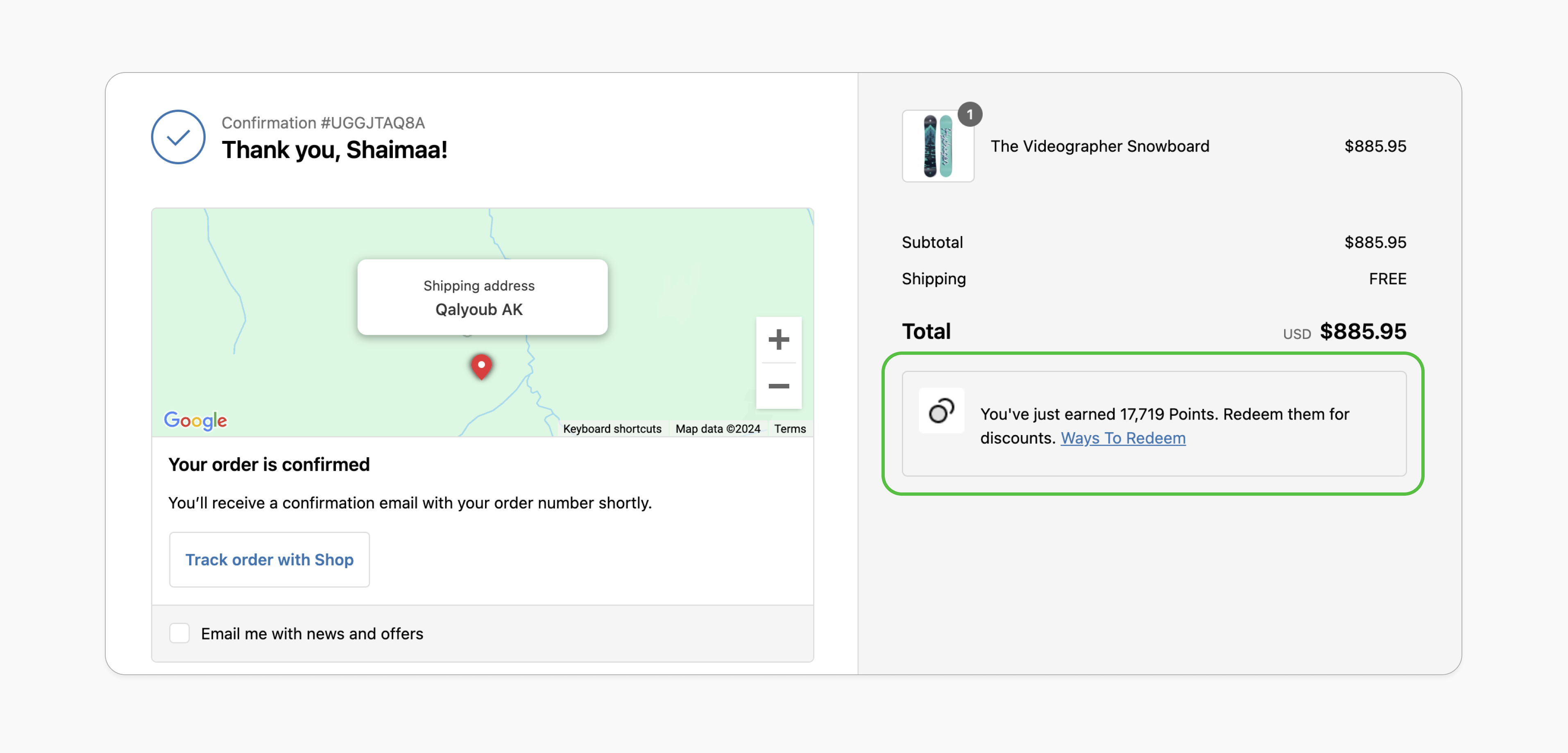 Display earn points after checkout
