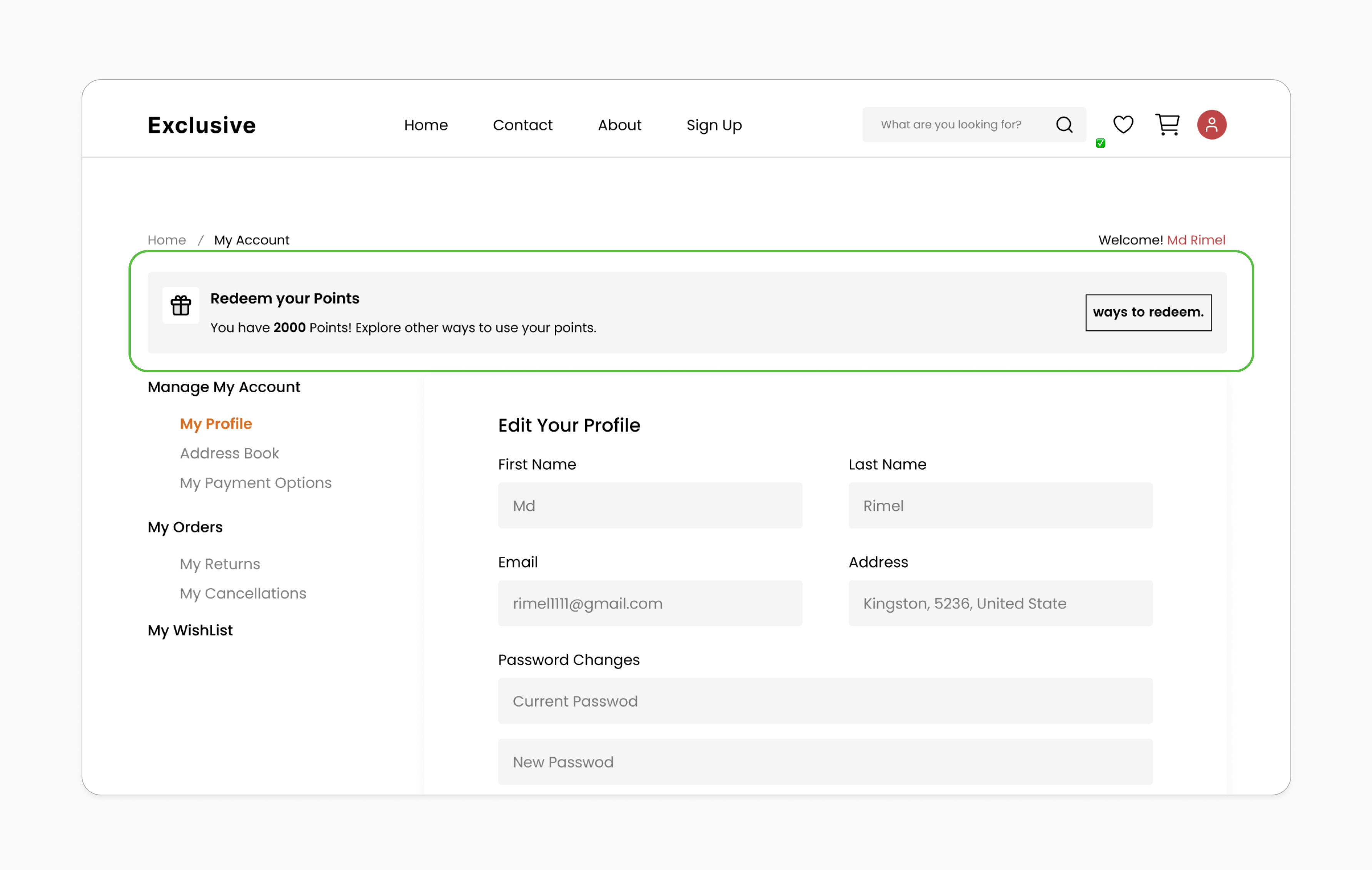 Embed customers points in their profile
