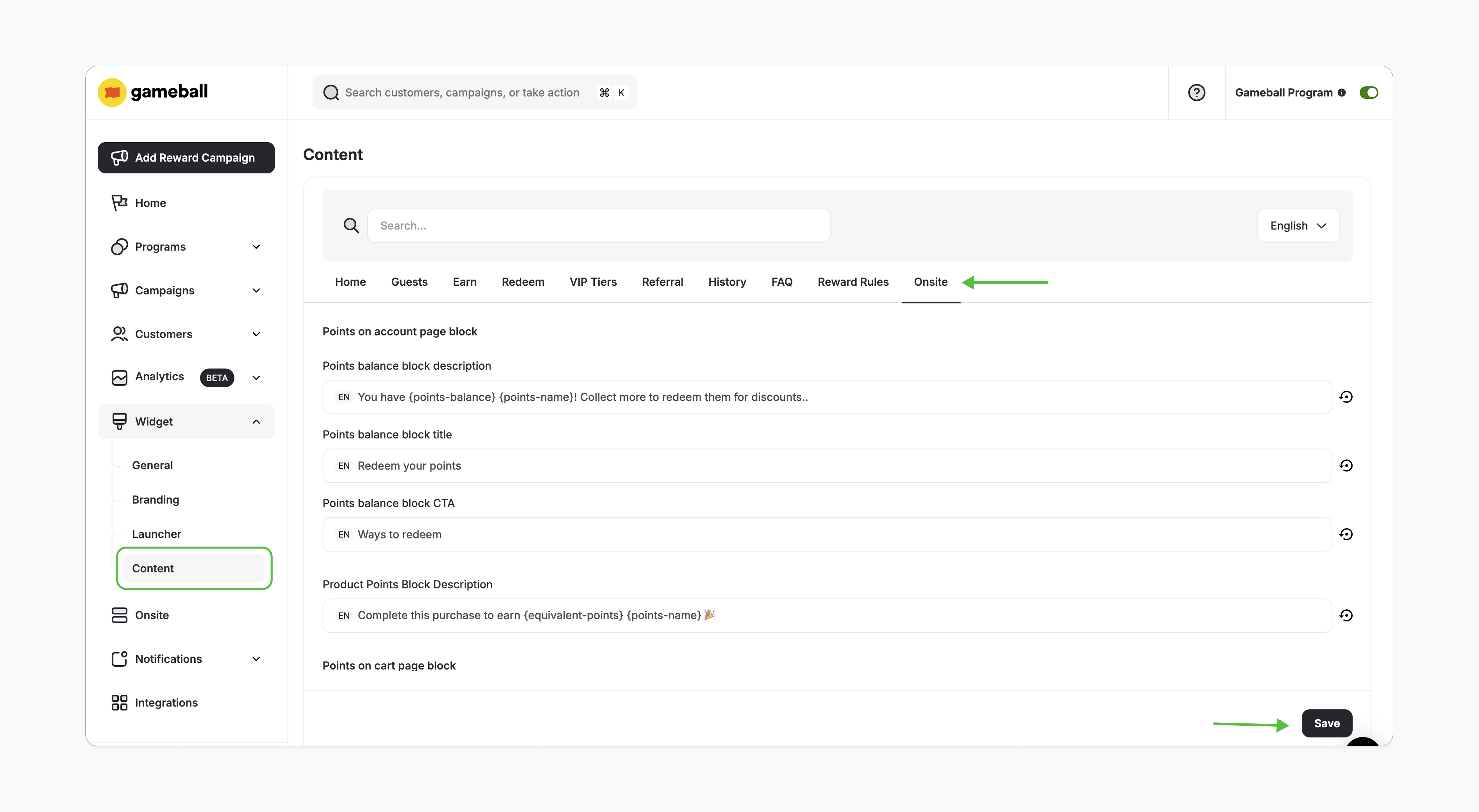 Content and translation settings