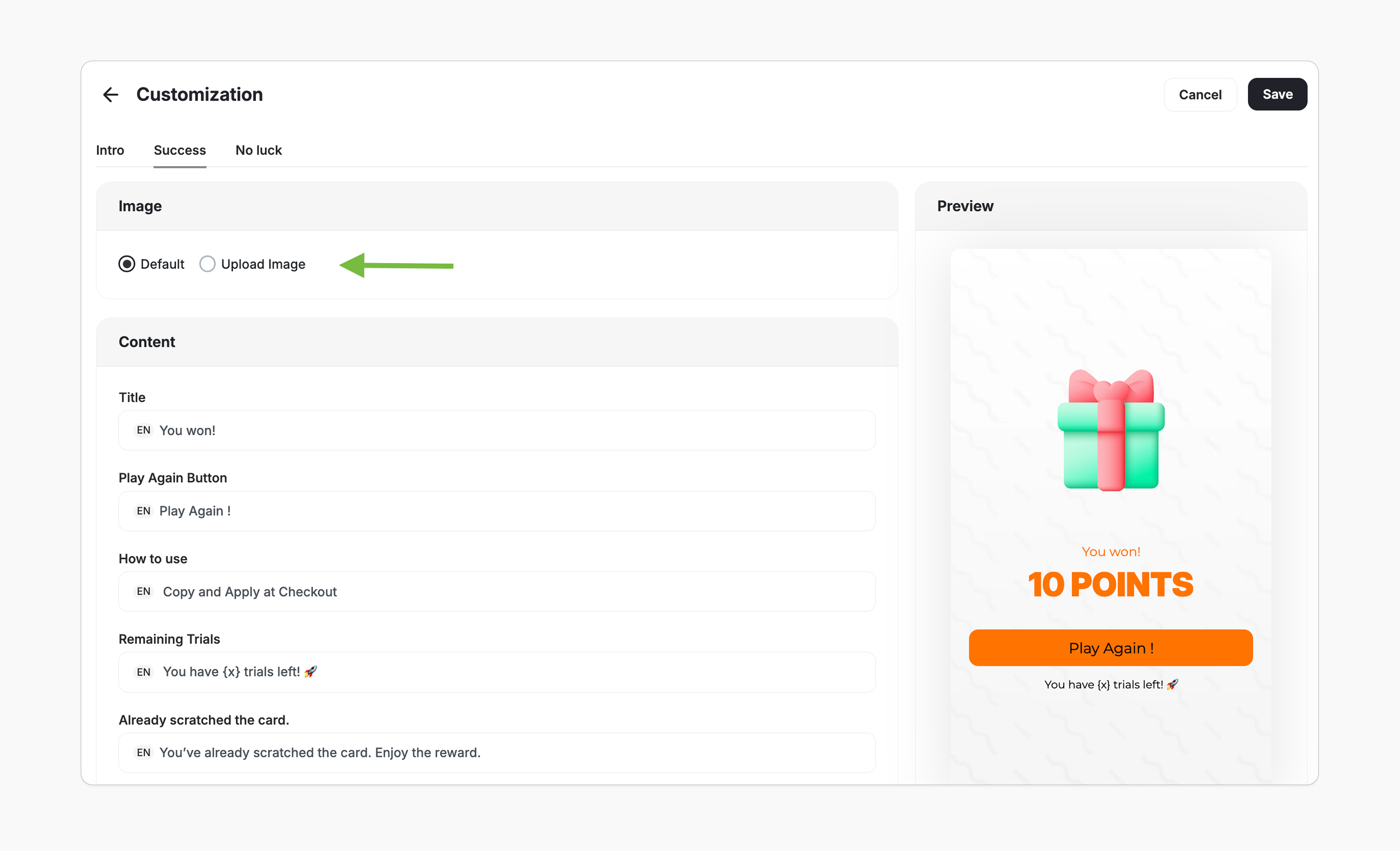 Scratch and Win customized artwork