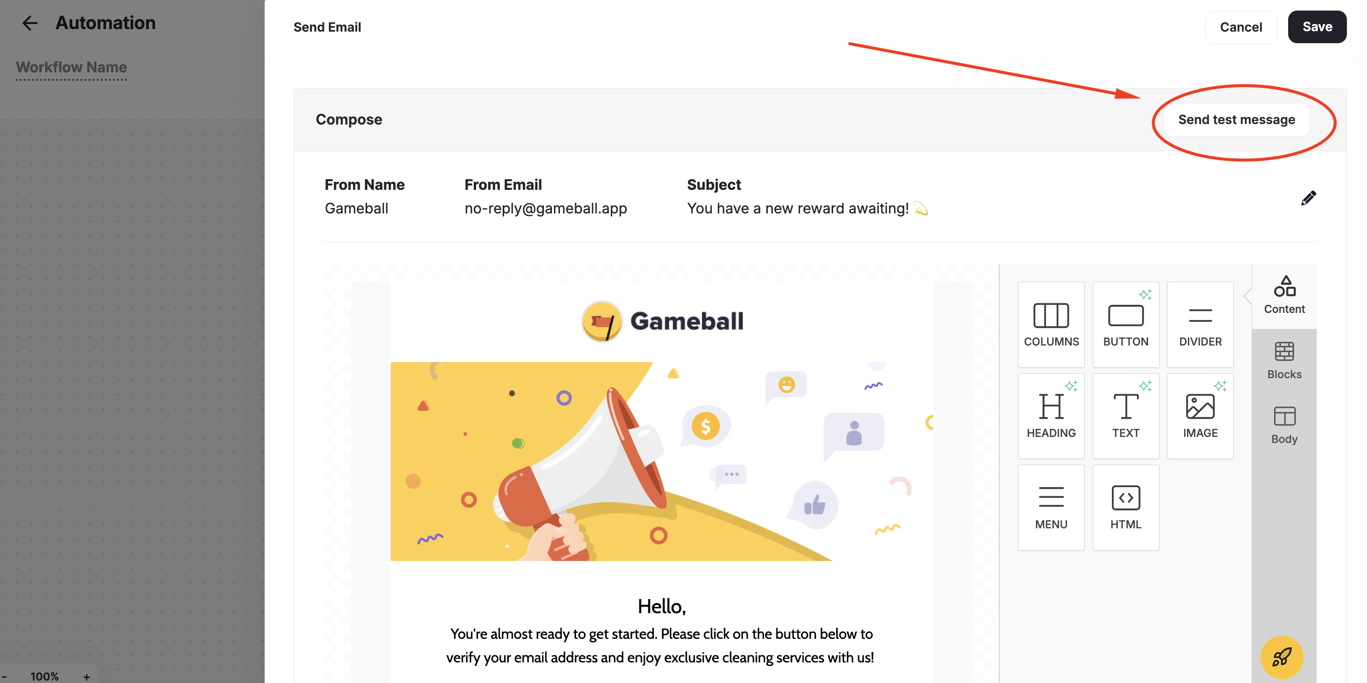 Send test email in automation