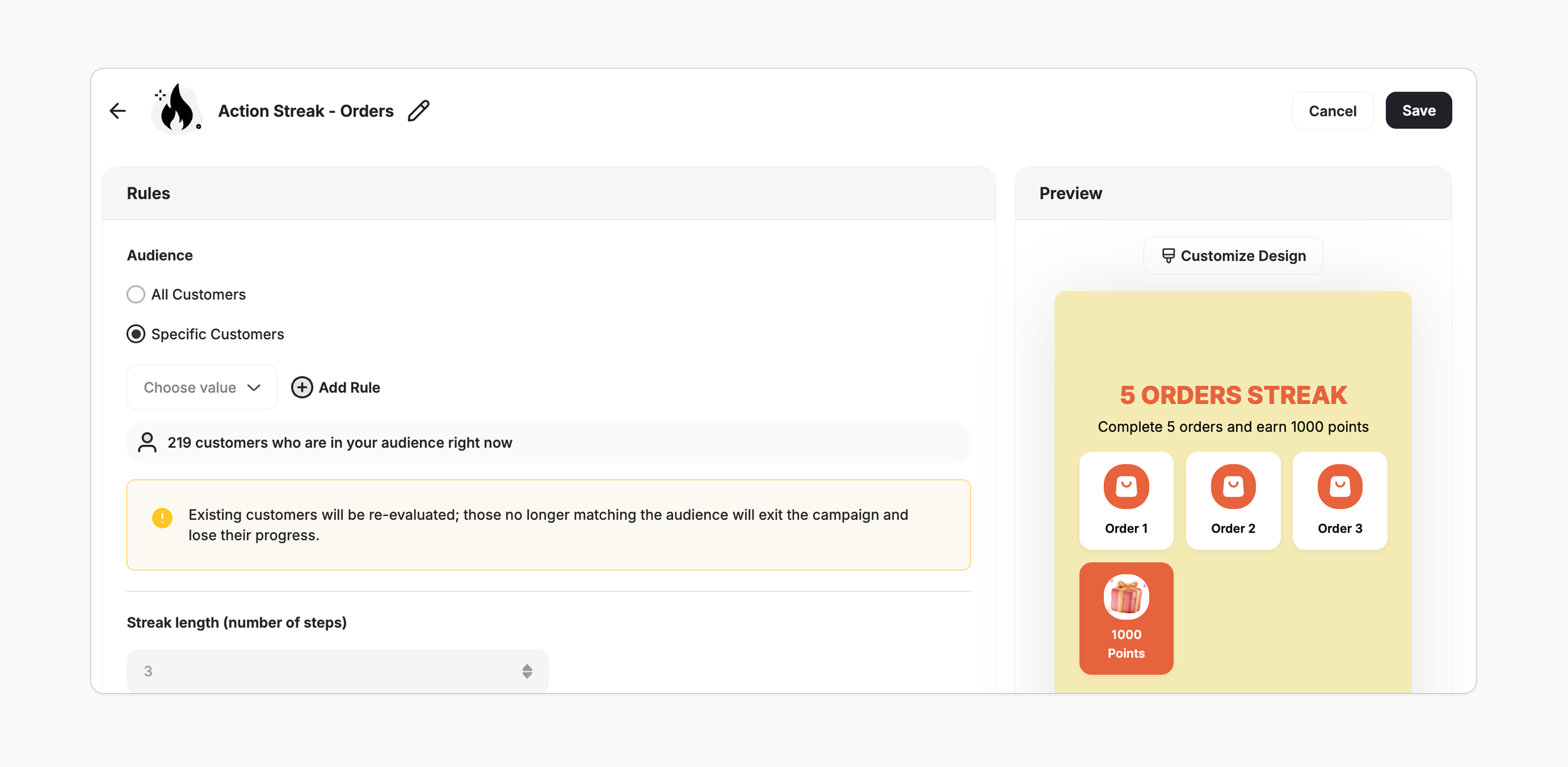 Streak campaign editing