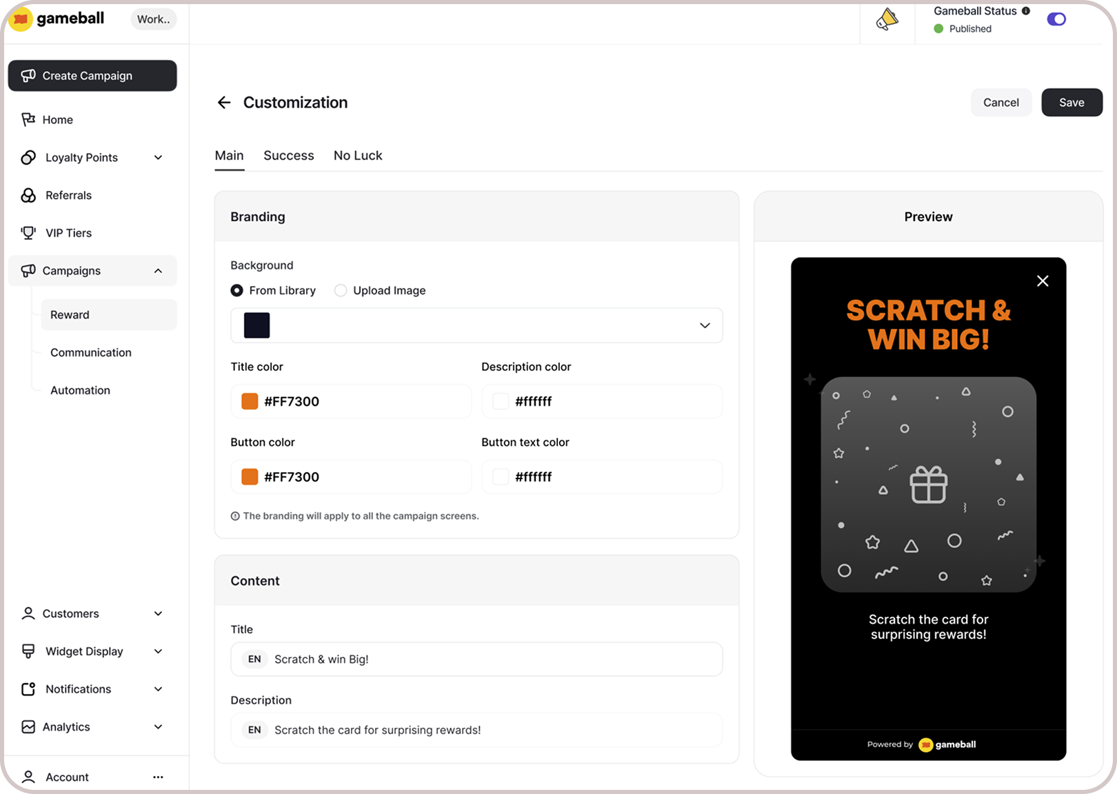 Campaign customization preview