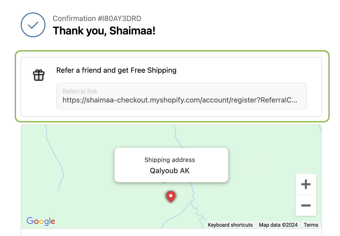 Logged-in customer referral link view