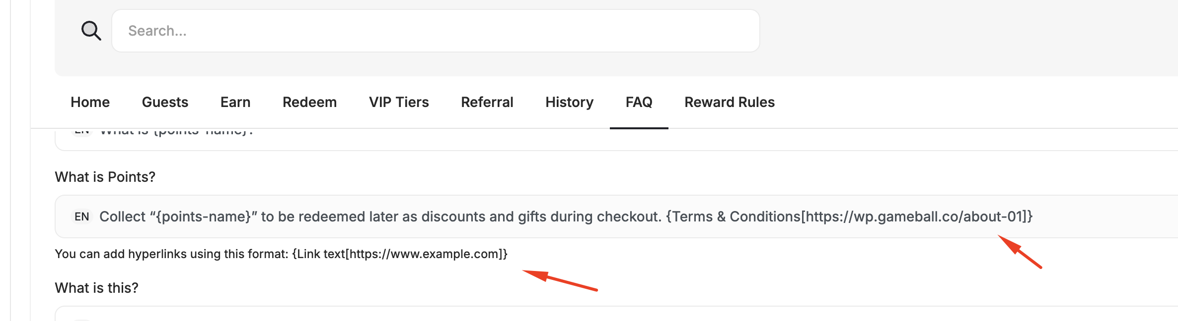 FAQ terms and conditions in dashboard