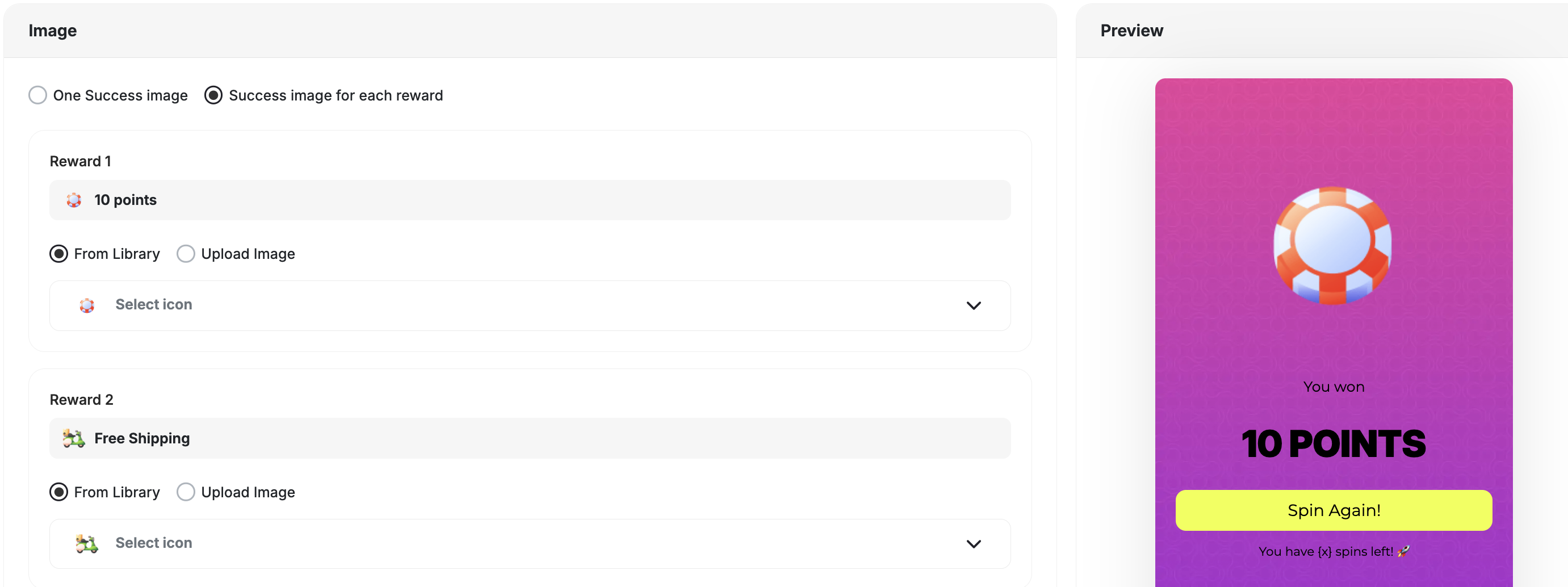 Game success icon customization