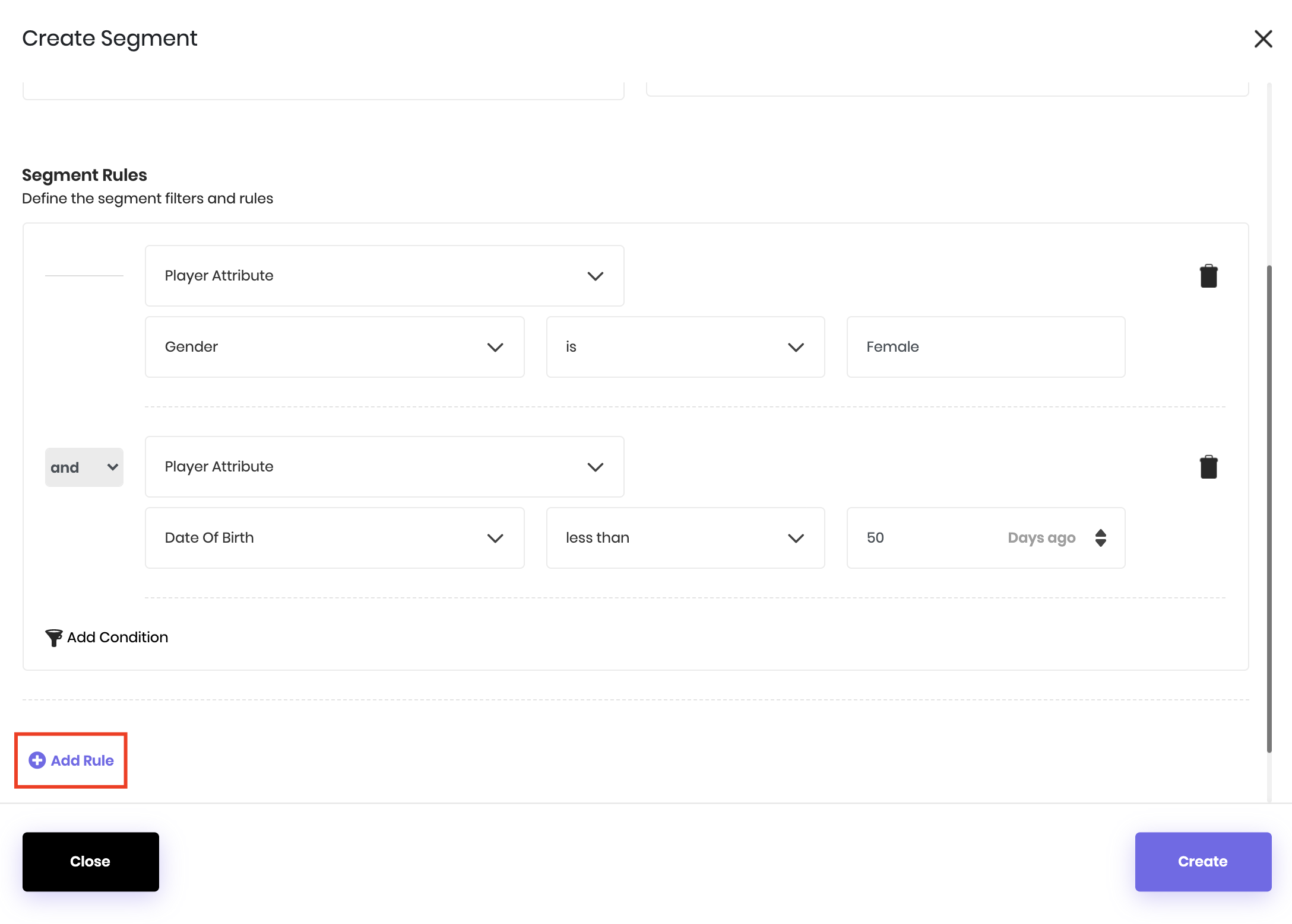 Add new segment rule