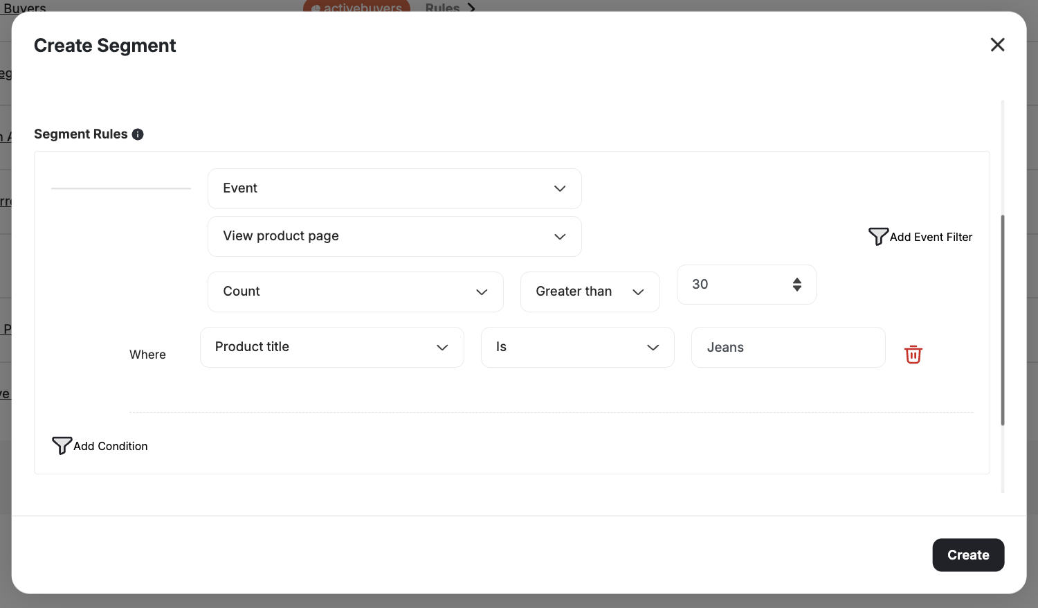 Product viewers segment configuration
