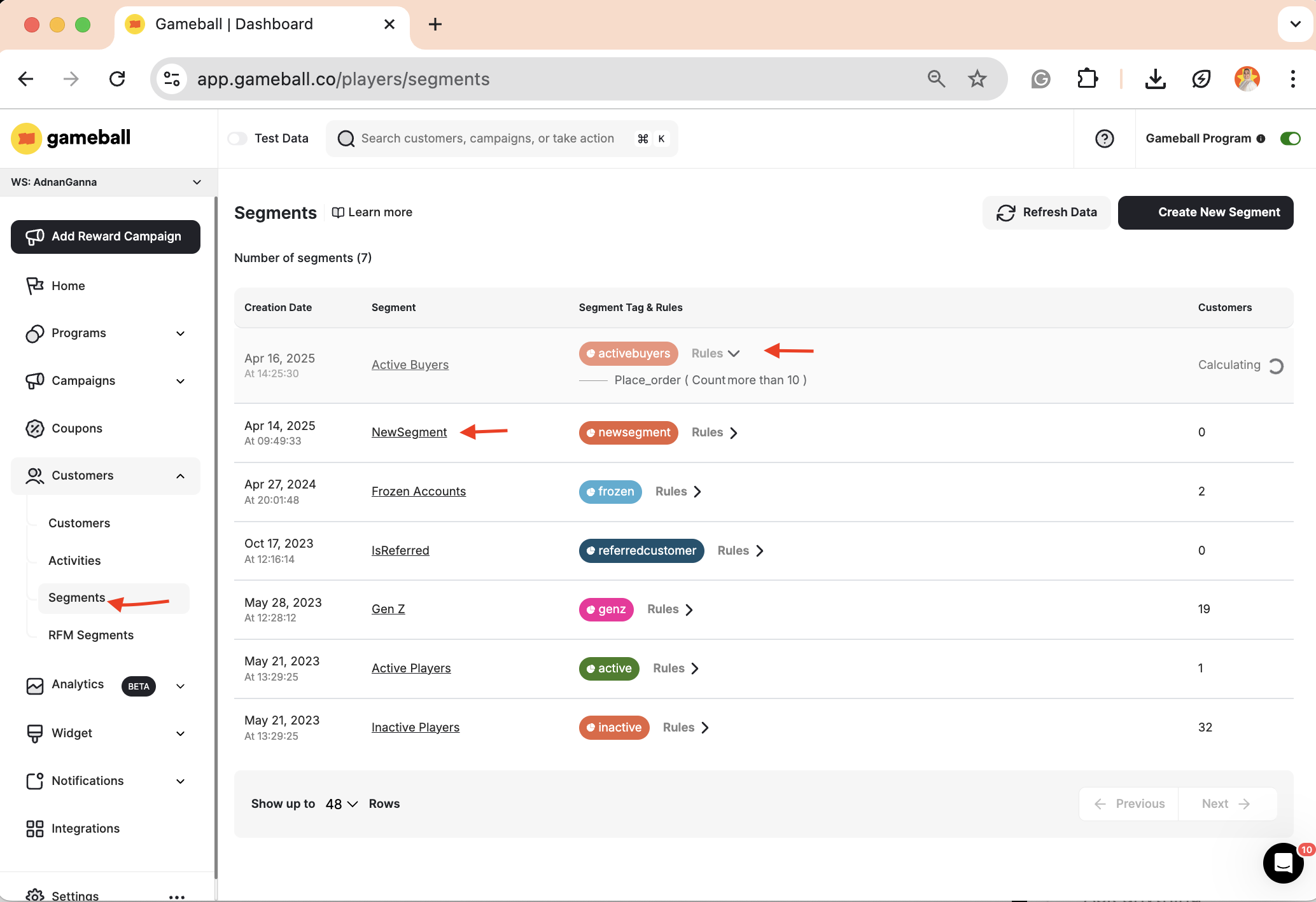 Segment details page