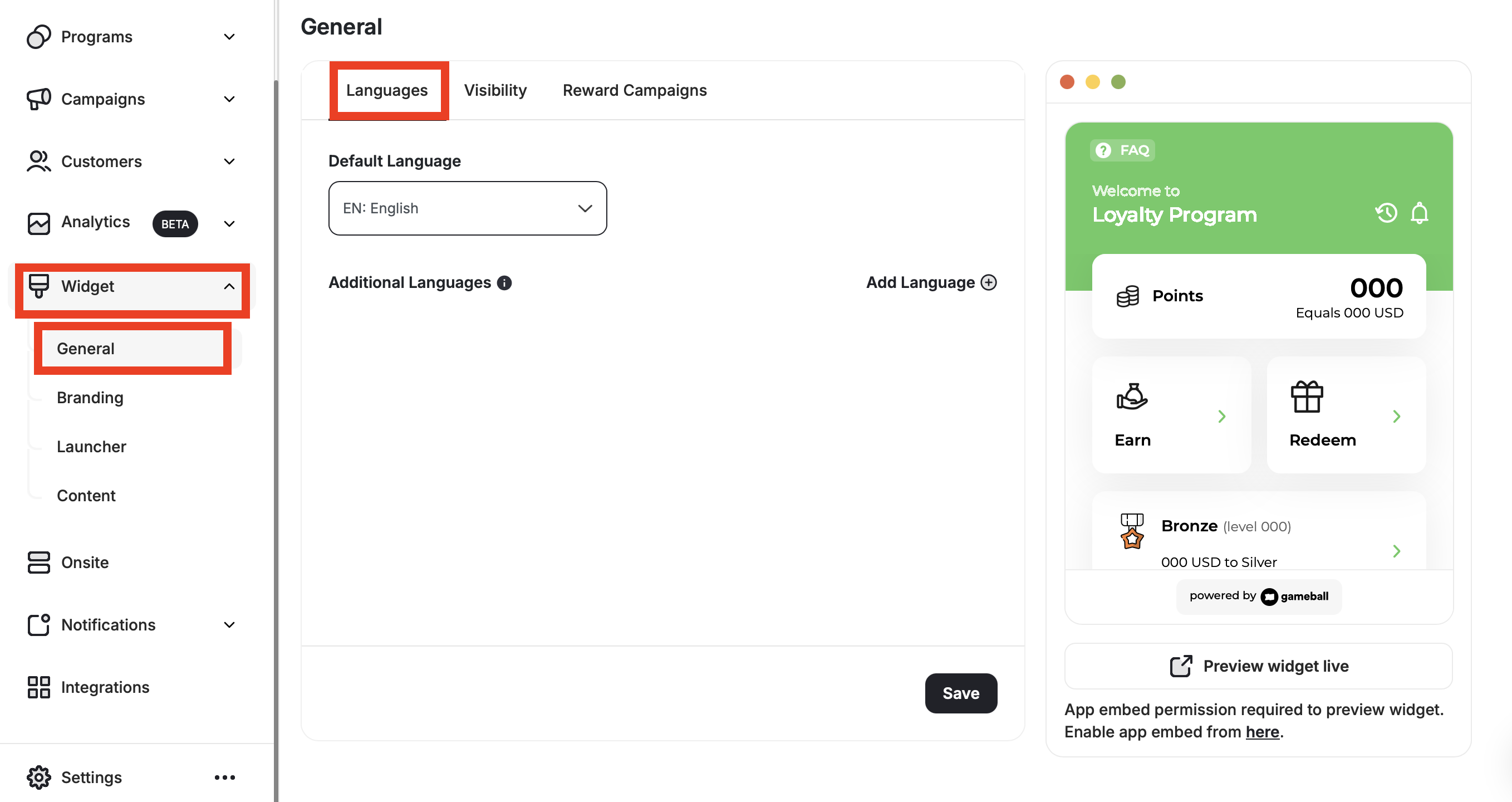 Default language selection in widget settings