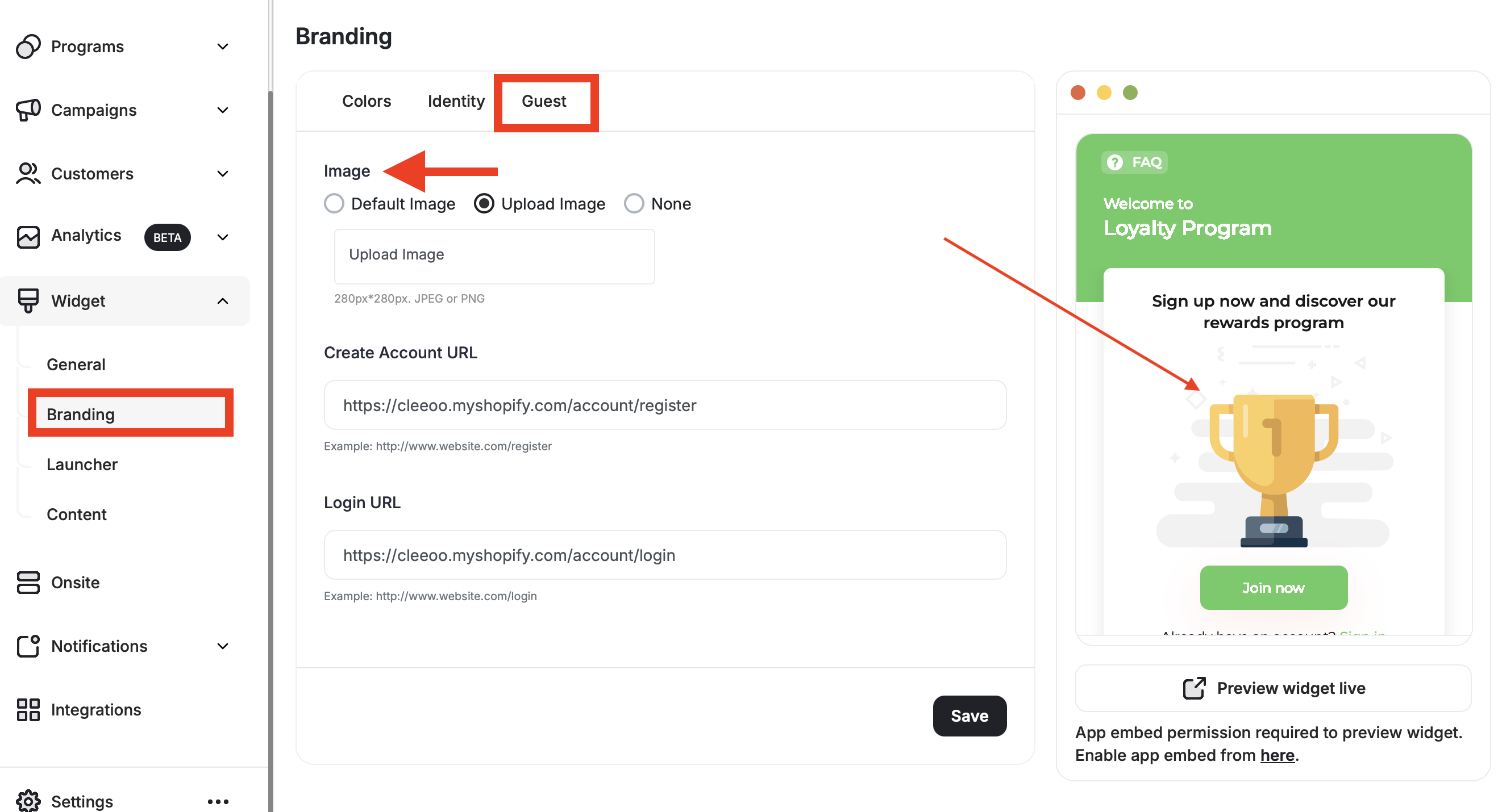 Guest branding settings