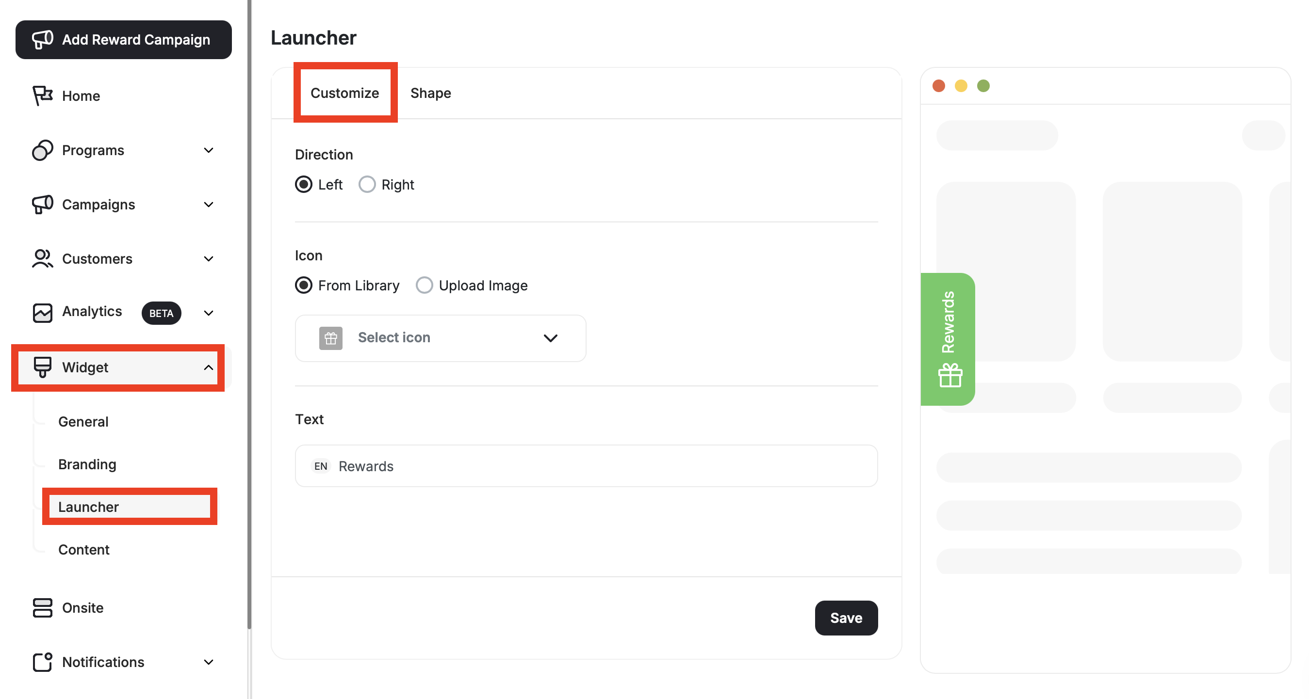 Launcher customize section