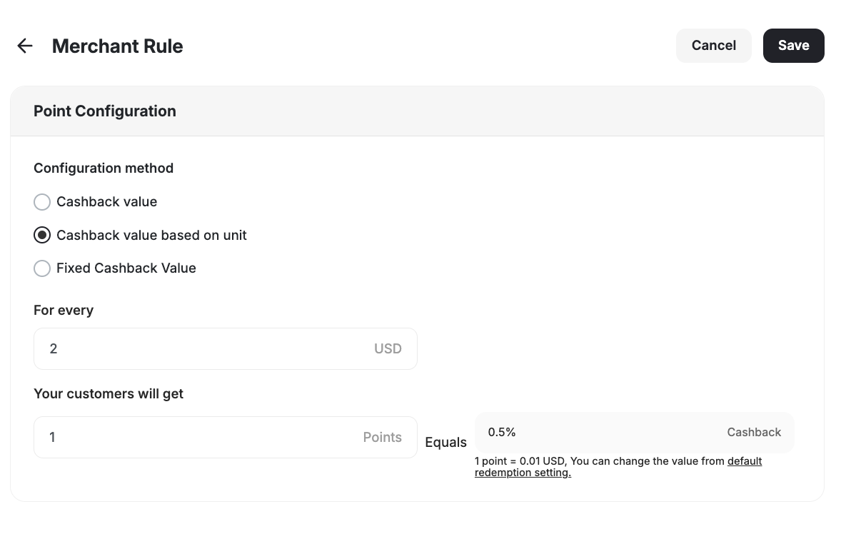 Save Merchant Cashback Rule