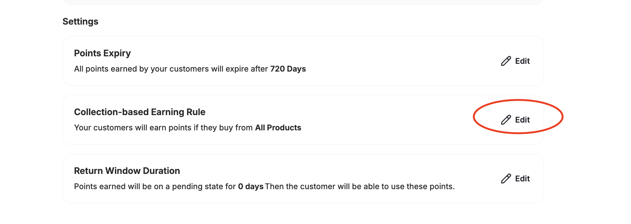 Edit Collection-based Earning Rule