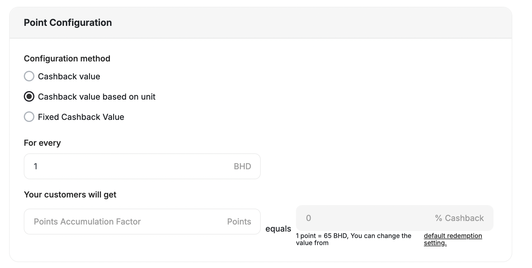 Enter Cashback Value