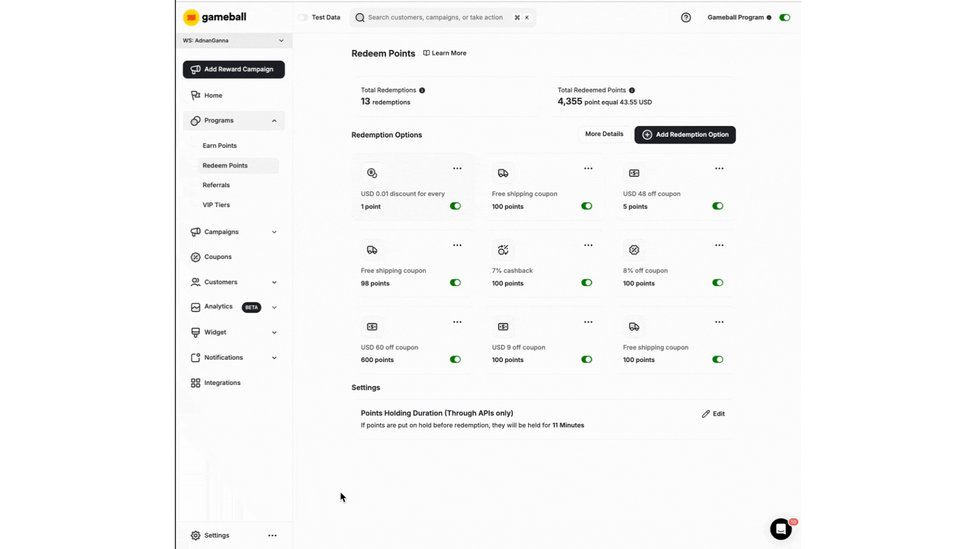 Add Redemption Option