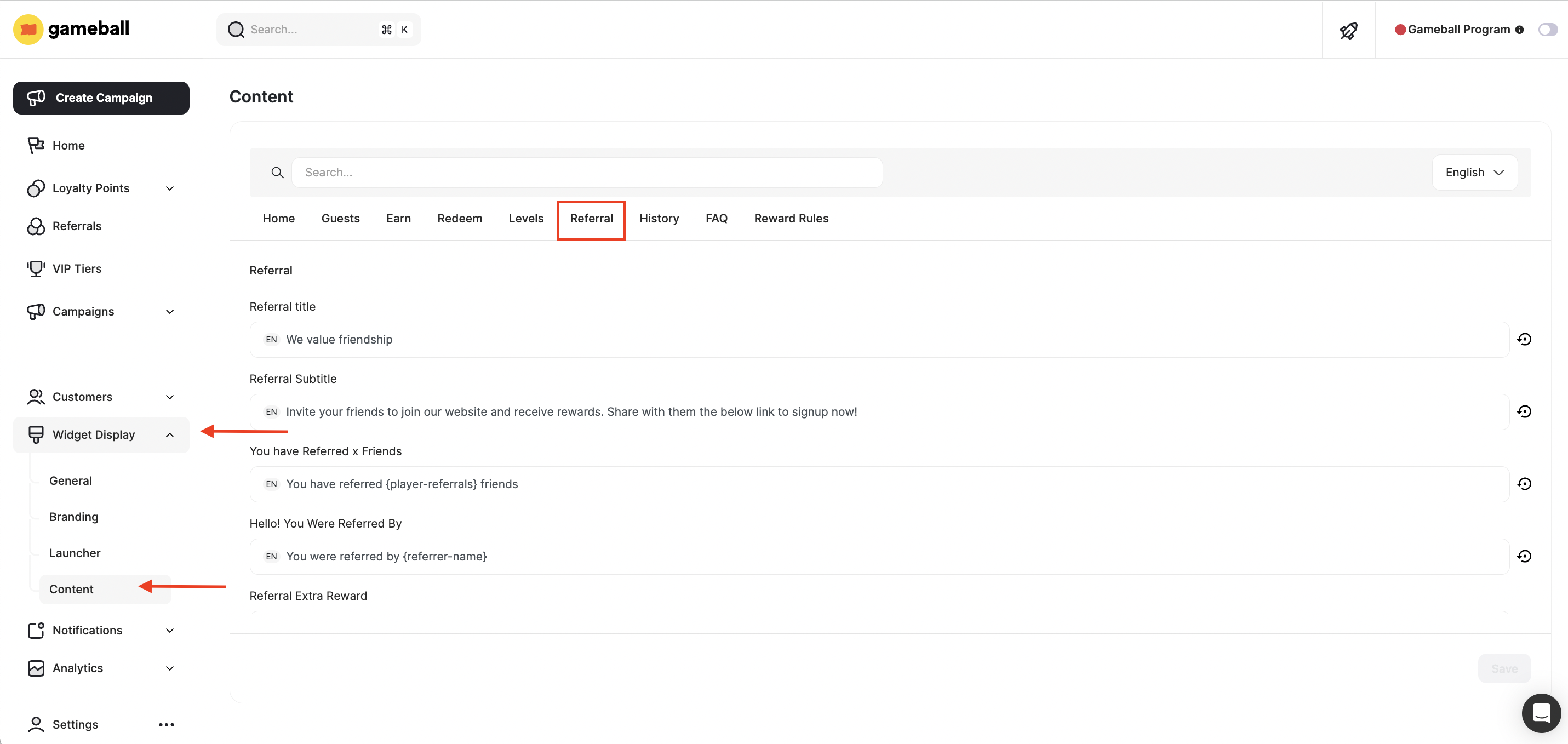 Referral Content Tab