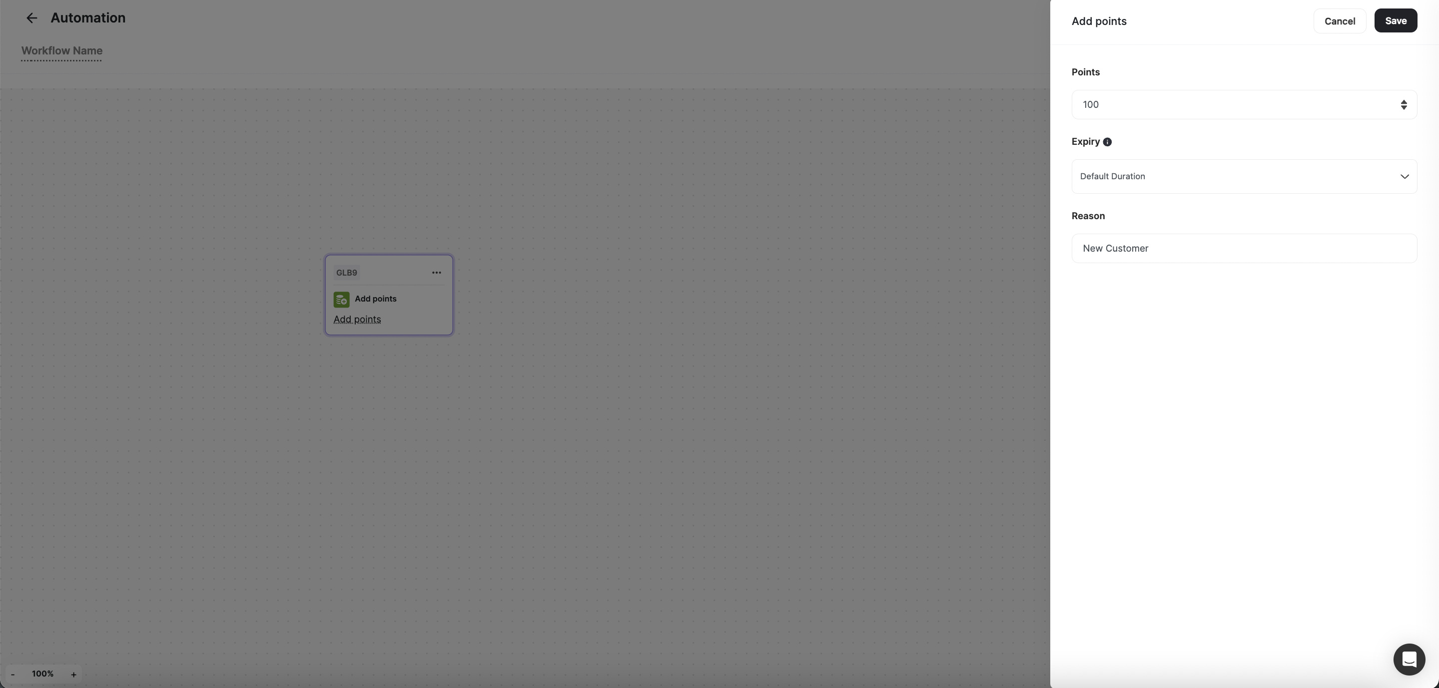 Add Points action configuration