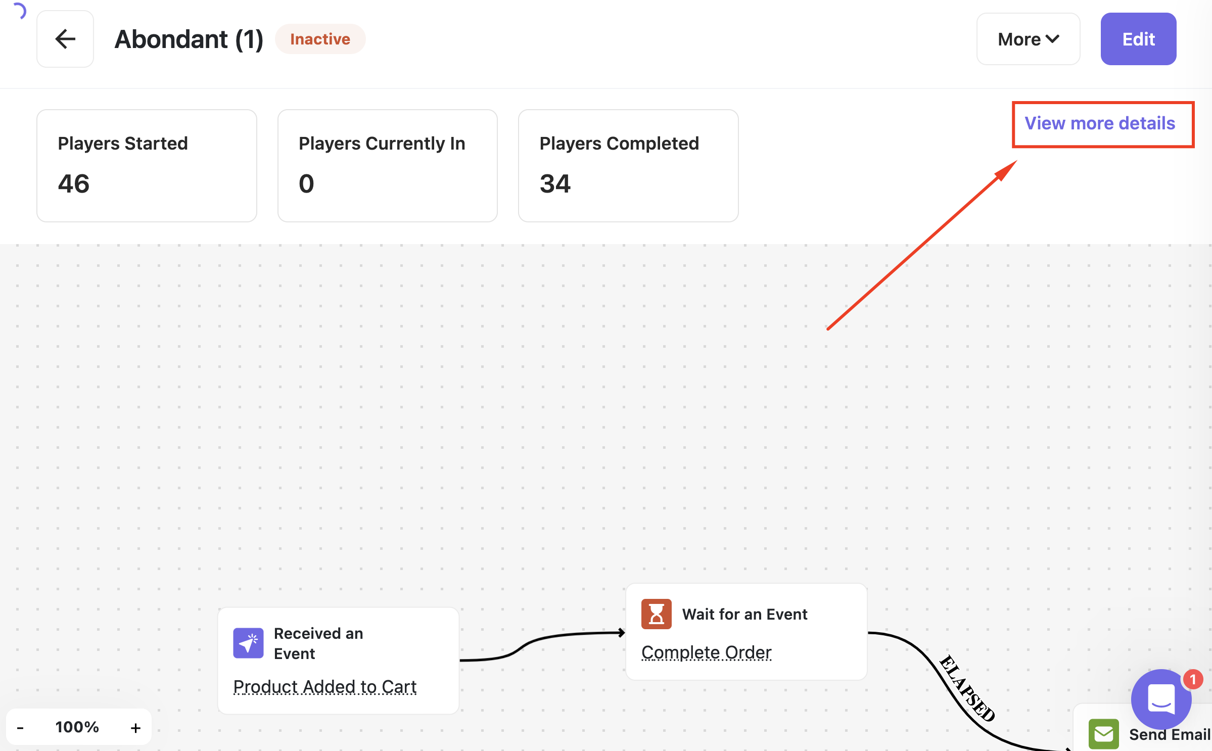 Detailed view of customer progress in automation