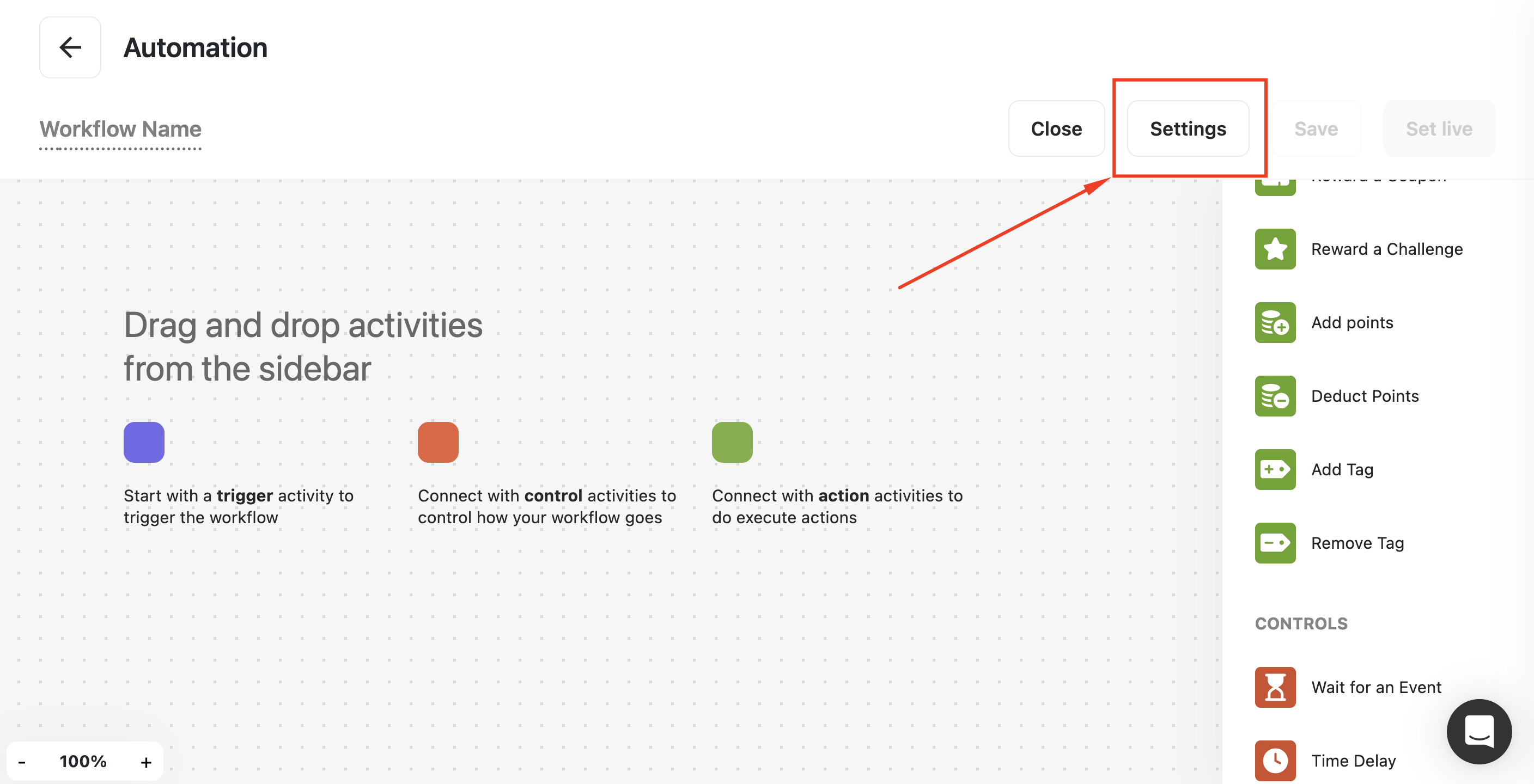 Automation settings button