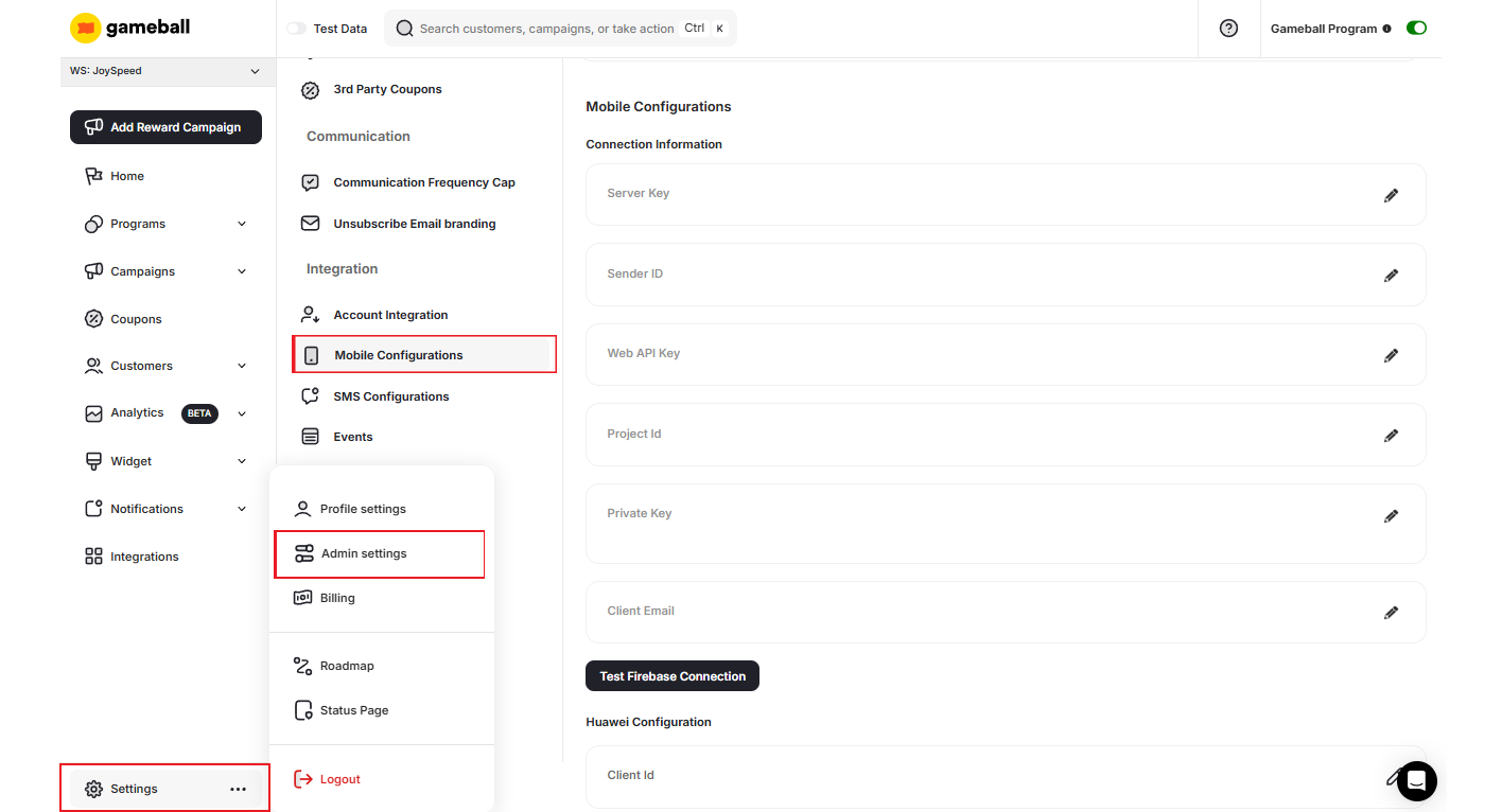 Mobile Integration Settings