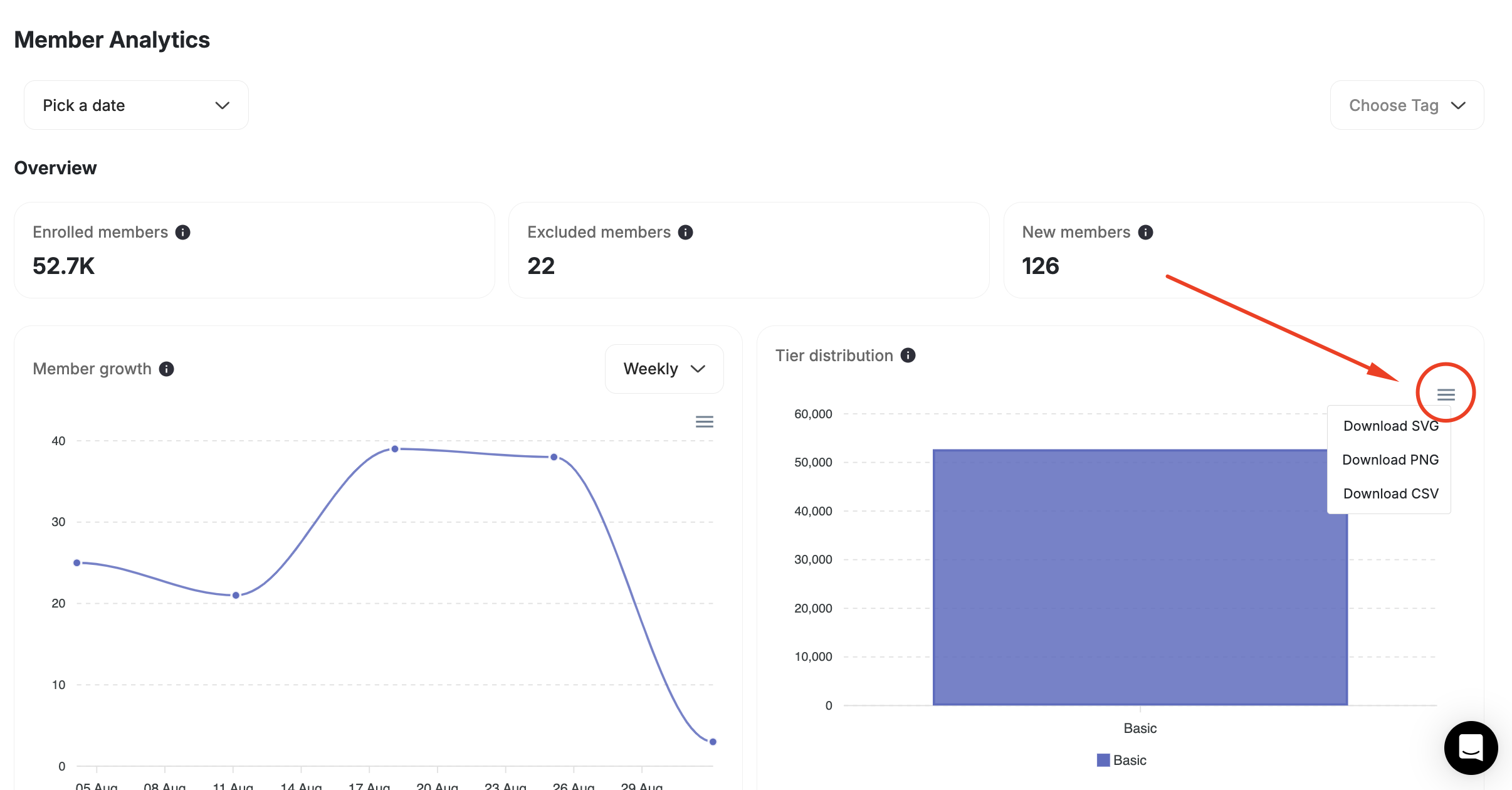 Analytics export icon